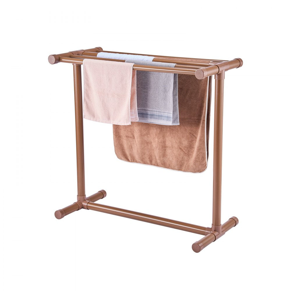 VEVOR Towel Rack, 5 Bars Outdoor PVC Towel Holder, Floor Standing Pool Towel Hanger Stand with Clips, Bag & Hook, Outdoor Indoor Quilt Drying Rack Organizer, Ideal for Poolside, Bathroom, Spa, Brown