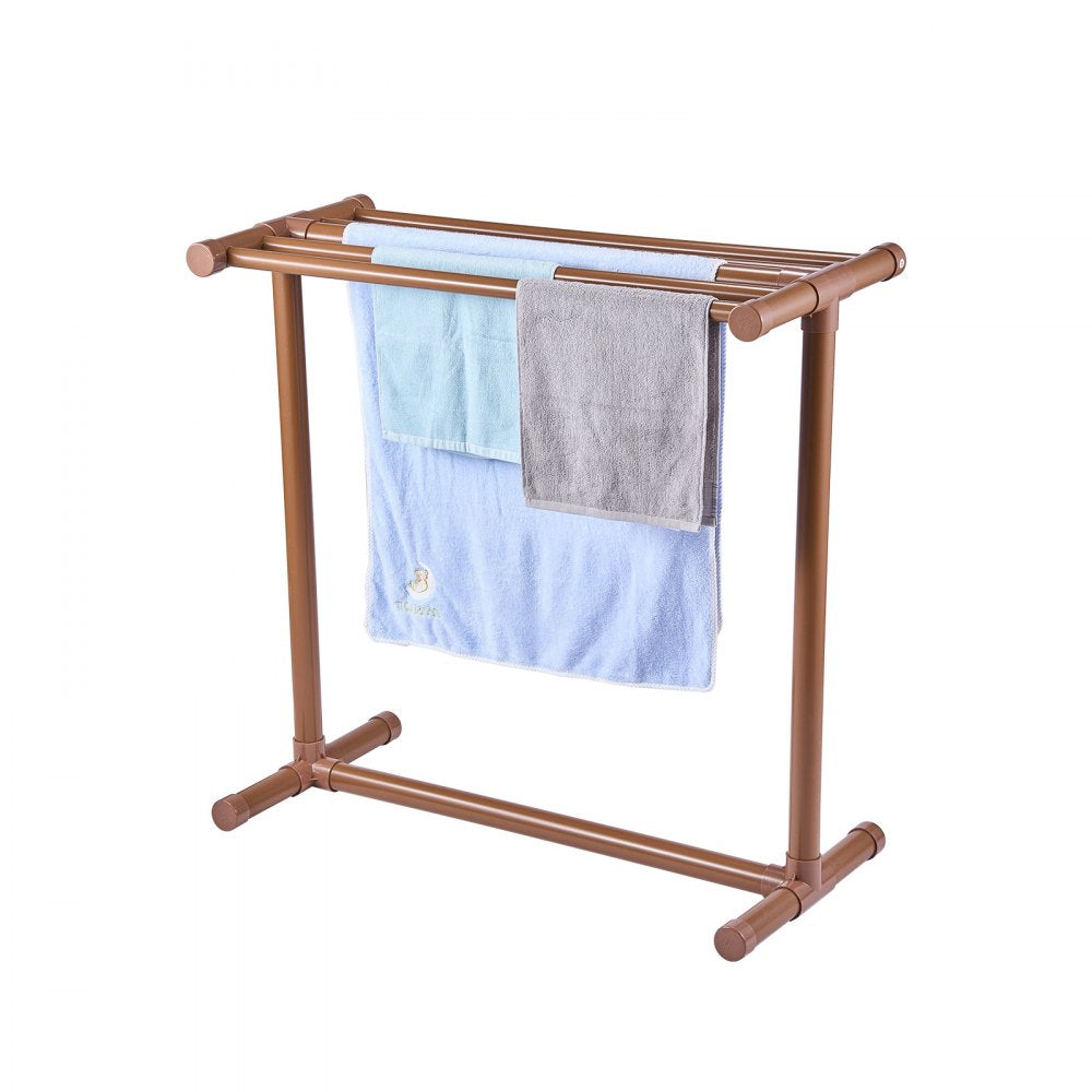 VEVOR Towel Rack, 5 Bars Outdoor PVC Towel Holder, Floor Standing Pool Towel Hanger Stand with Clips, Bag & Hook, Outdoor Indoor Quilt Drying Rack Organizer, Ideal for Poolside, Bathroom, Spa, Brown