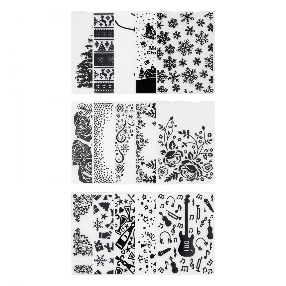 VEVOR Embossing Folders, 15 Pieces, 4.13 x 5.83 in, Background Embossed Plates for VEVOR Die Cutting and Embossing Machine, PP Plastic Embossed Stencil Template for Scrapbooking and Card Making