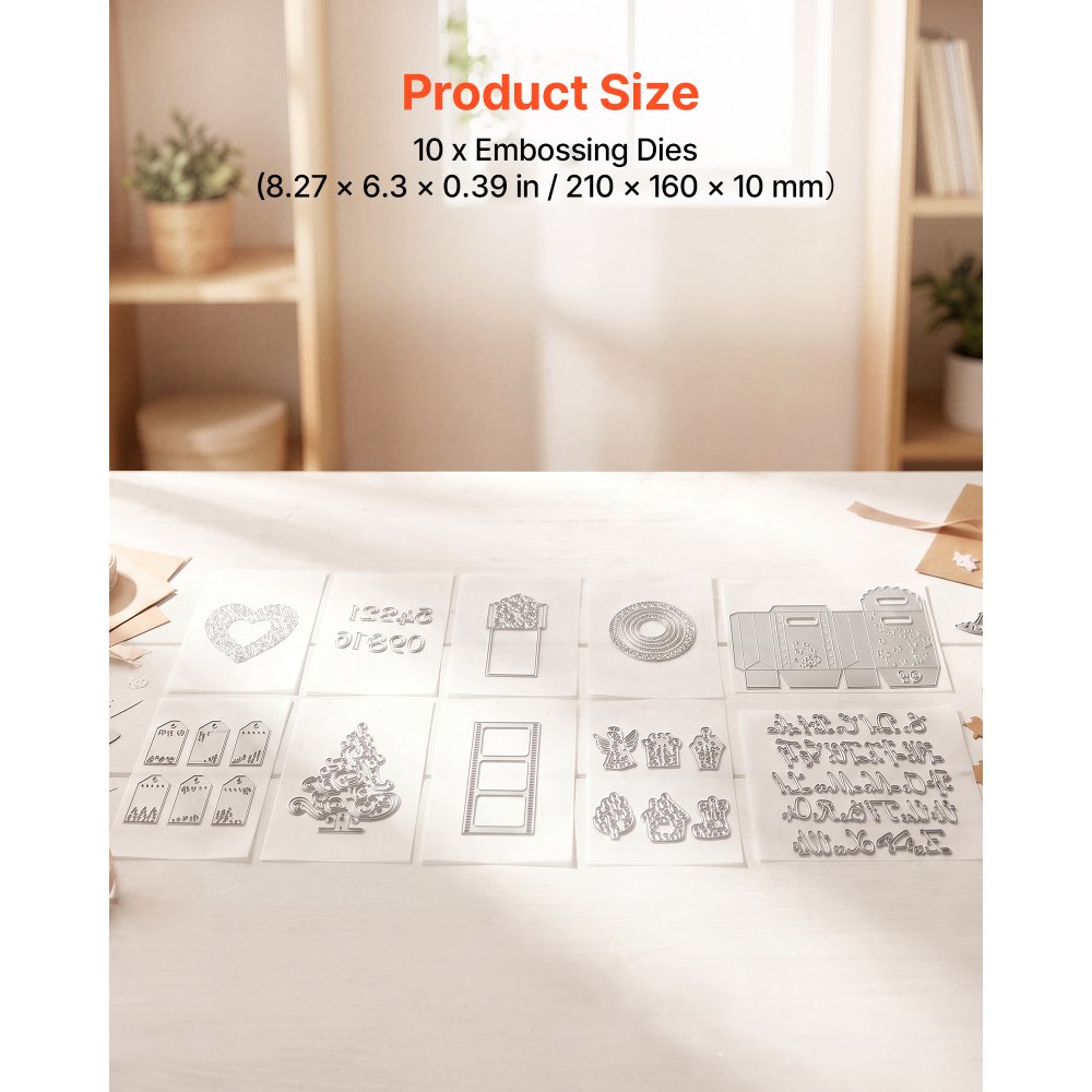 VEVOR Cutting Dies, 10 Pieces Metal Die Cuts, Compatible with VEVOR Die Cutting and Embossing Machine, Letters, Numbers, Tree Patterns, Cut Dies for Scrapbooking, Card Making, DIY Paper Crafting