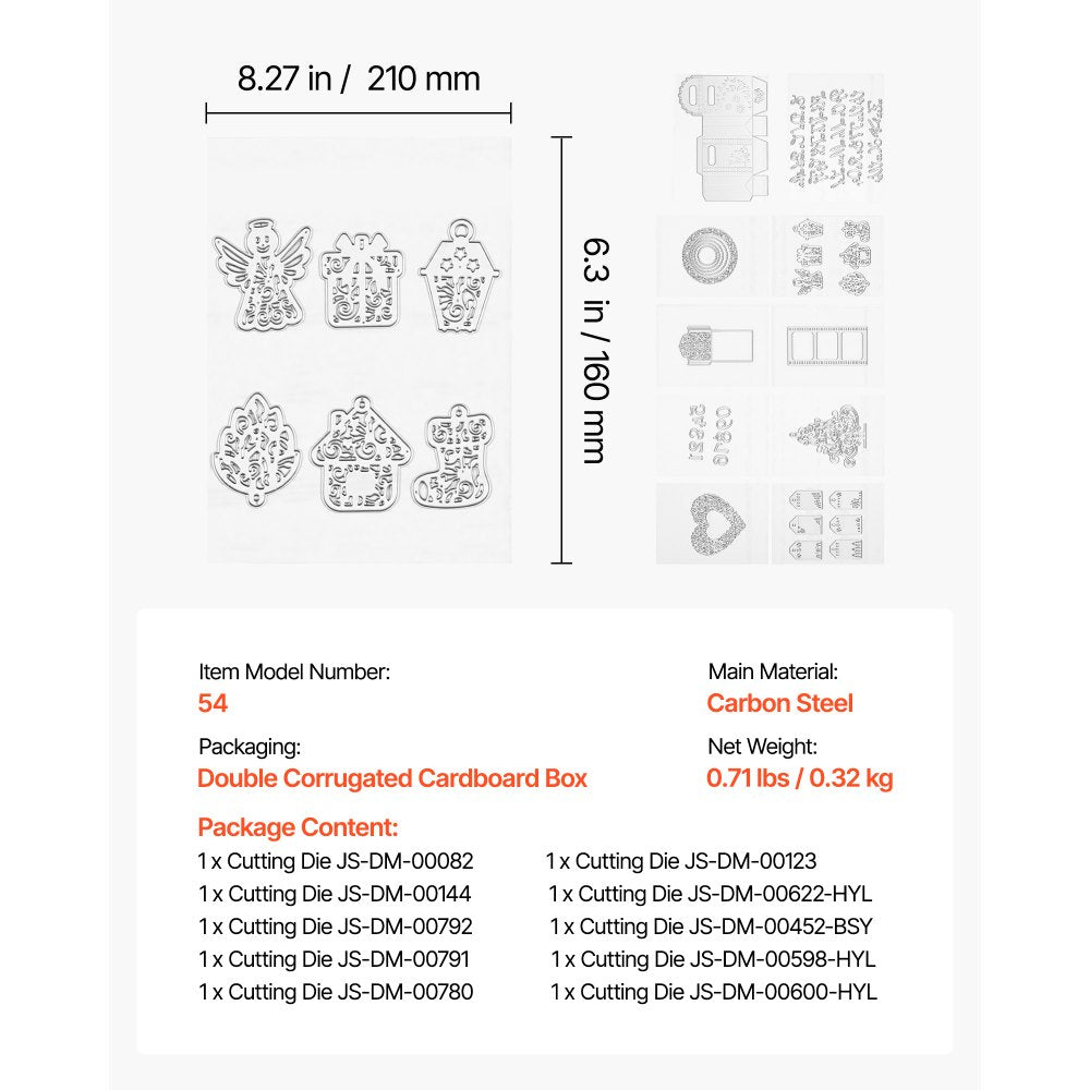 VEVOR Cutting Dies, 10 Pieces Metal Die Cuts, Compatible with VEVOR Die Cutting and Embossing Machine, Letters, Numbers, Tree Patterns, Cut Dies for Scrapbooking, Card Making, DIY Paper Crafting