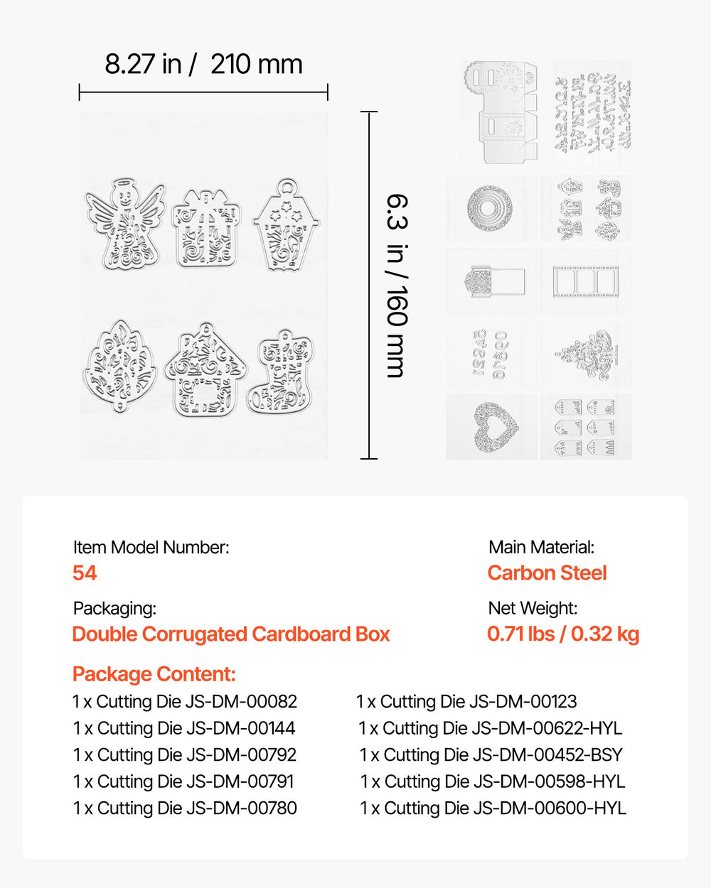 VEVOR Cutting Dies, 10 Pieces Metal Die Cuts, Compatible with VEVOR Die Cutting and Embossing Machine, Letters, Numbers, Tree Patterns, Cut Dies for Scrapbooking, Card Making, DIY Paper Crafting