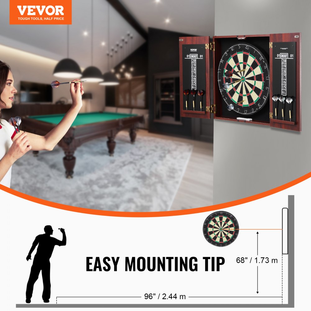 VEVOR Dartboard and Cabinet Set, Ready-to-Play Bundle Official Size Dartboard Cabinet, Steel Tip Dart Hideaway Cabinet, Features Easy Assembly, Complete with All Accessories, Perfect for Cricket Games