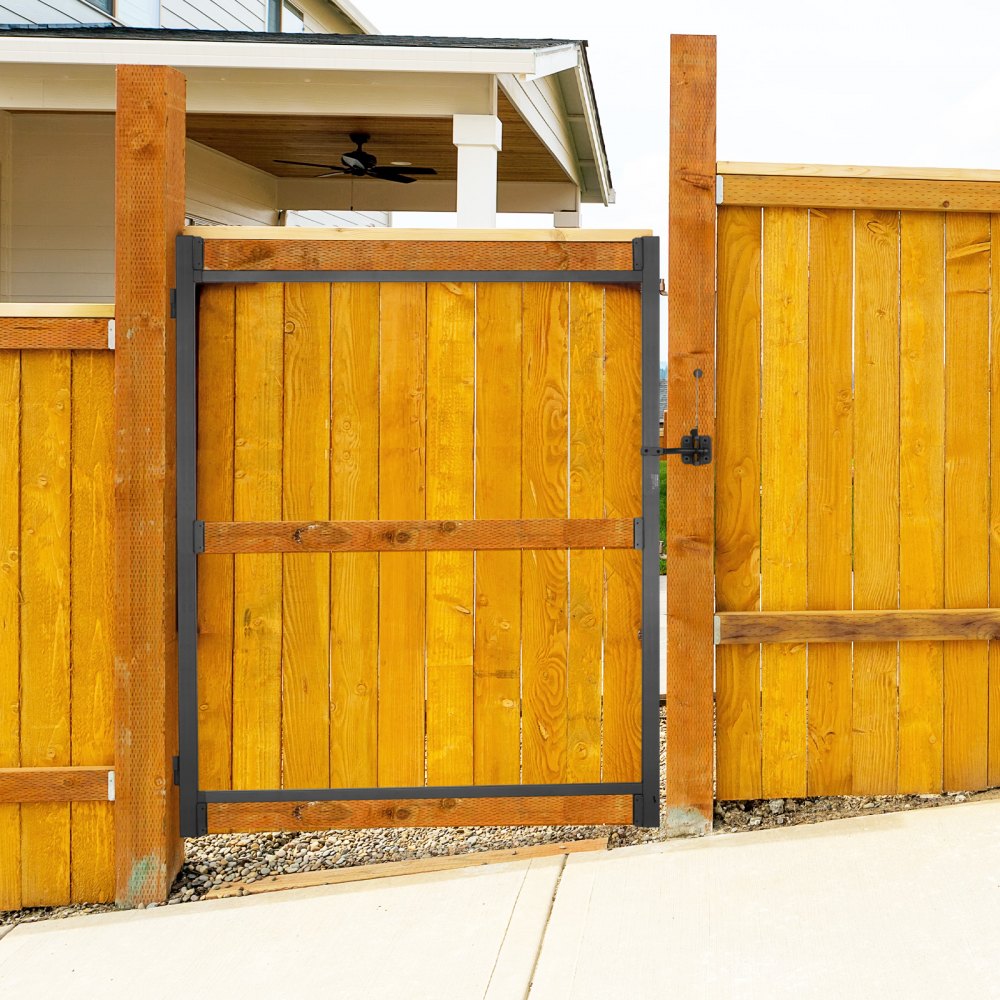 VEVOR Gate Building Kit, Fits 60 to 96 in Wide Openings, Up from 6 to 7 ft High Fence, Adjustable Gate Building Kit, Anti Sag Full Gate Frame Kit with Latch Lock, Screw, for Wooden Fence, Iron, Black