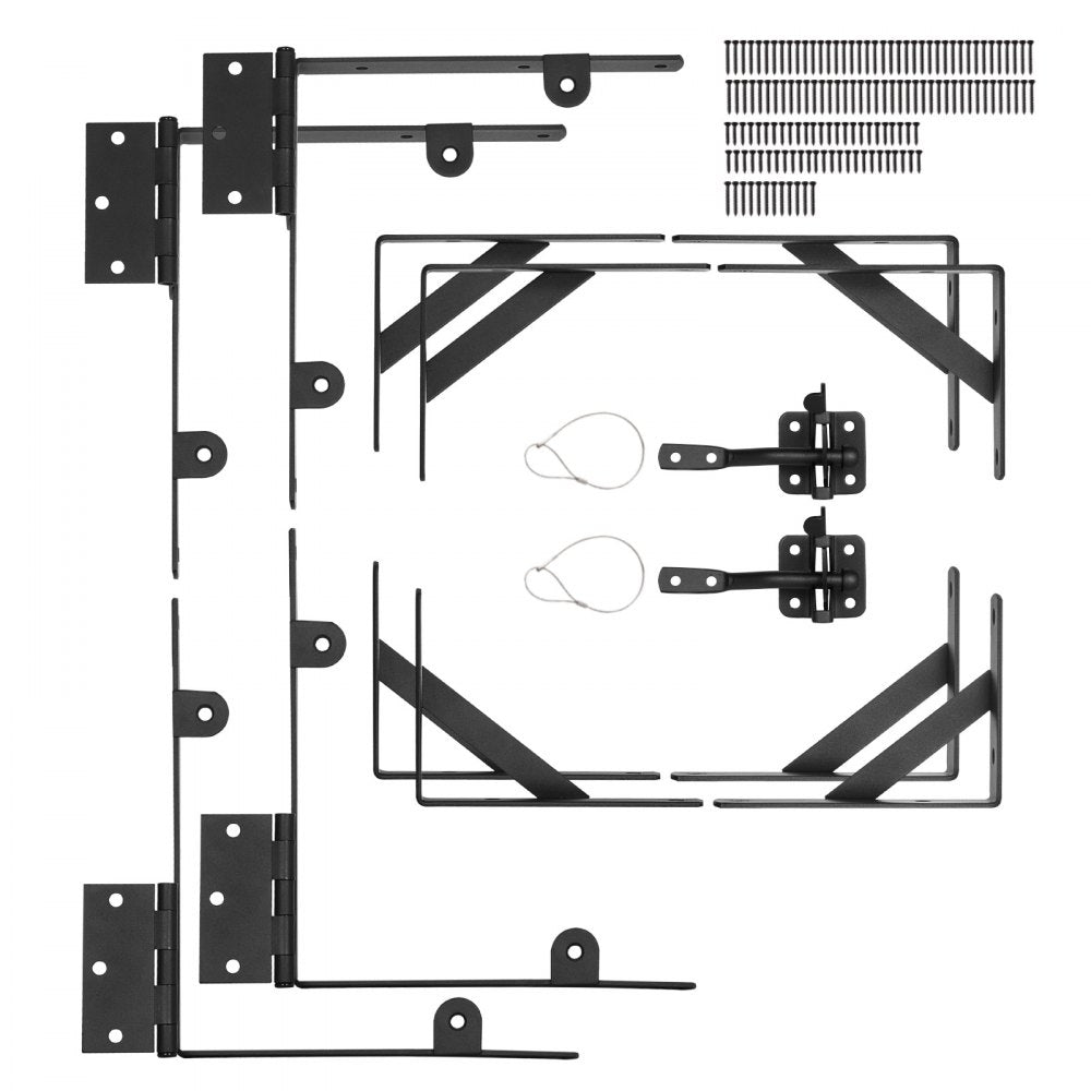 VEVOR Gate Corner Brace Bracket, 2 Sets, Anti Sag Gate Frame Hardware Kit, Gate Frame Brace Bracket with Latch Lock, Screws, for Shed Doors, Corral Gates, Driveway Gates, Wood Windows, Iron, Black