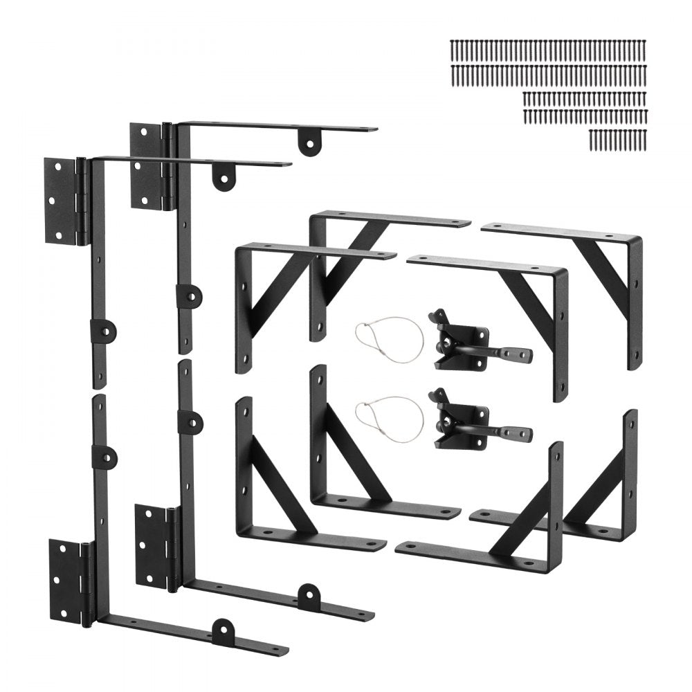 VEVOR Gate Corner Brace Bracket, 2 Sets, Anti Sag Gate Frame Hardware Kit, Gate Frame Brace Bracket with Latch Lock, Screws, for Shed Doors, Corral Gates, Driveway Gates, Wood Windows, Iron, Black