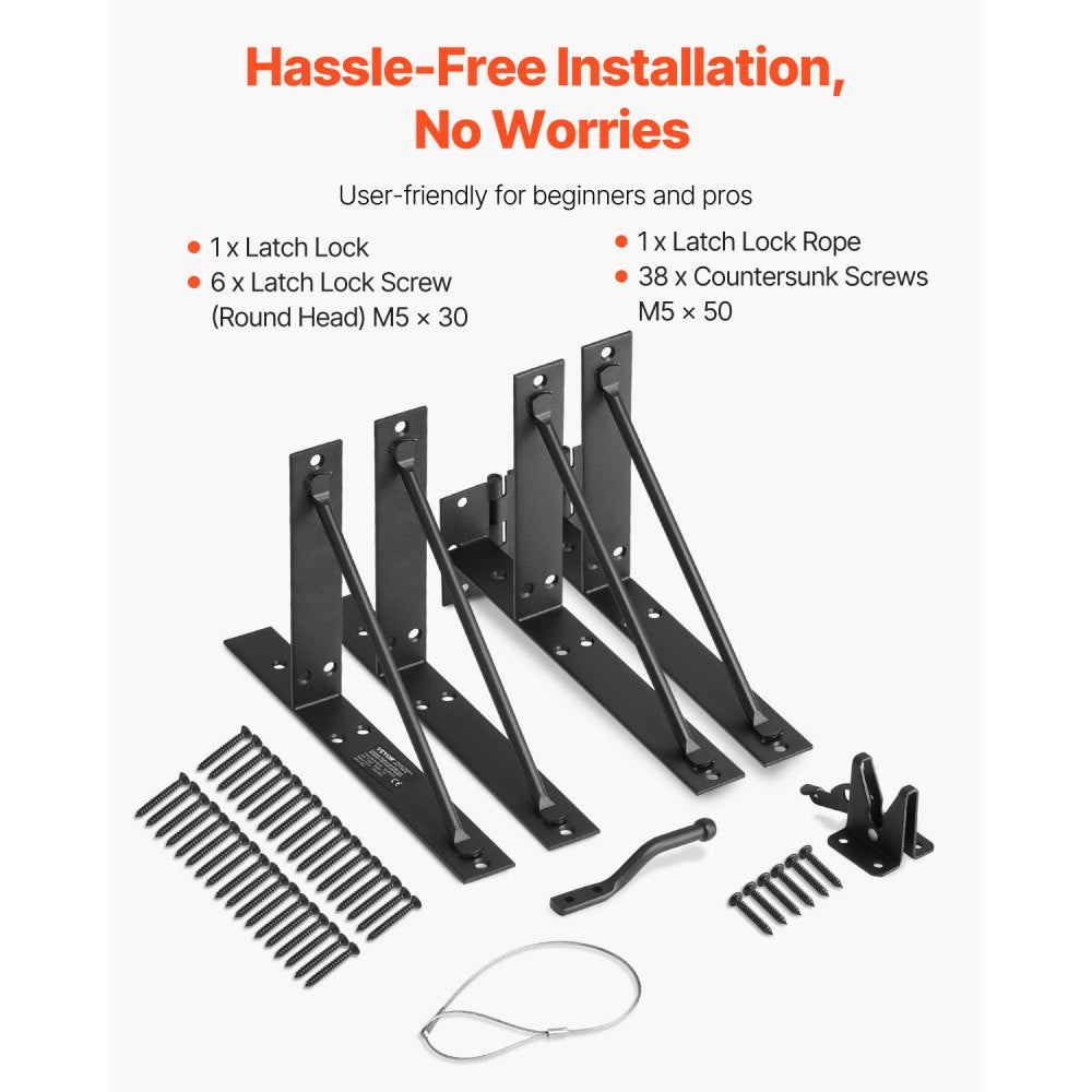 VEVOR Gate Corner Brace Bracket, Anti Sag Gate Frame Hardware Kit, Gate Frame Brace Bracket with Latch Lock, Latch Lock Rope, for Shed Doors, Corral Gates, Driveway Gates, Stable Gates, Iron, Black
