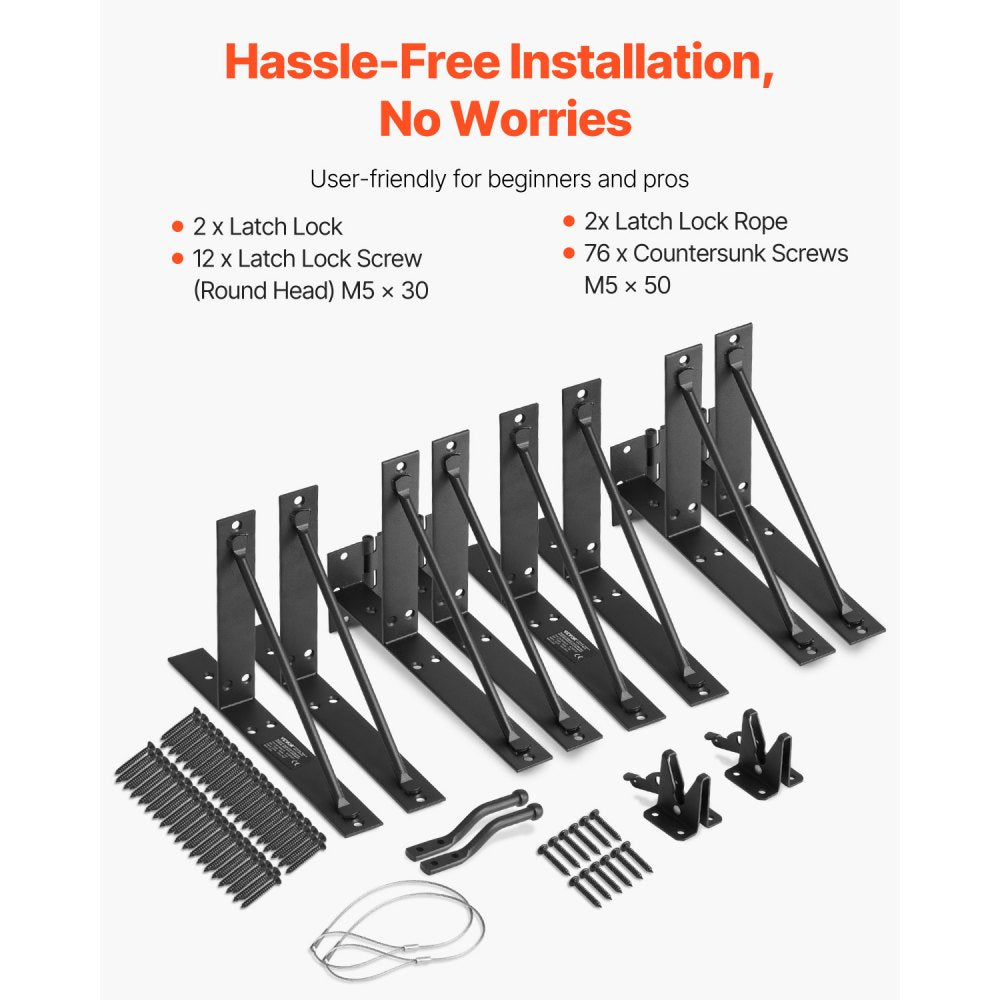 VEVOR Gate Corner Brace Bracket, 2 Sets, Anti Sag Gate Frame Hardware Kit, Gate Frame Brace Bracket with Latch Lock, Screws, for Shed Doors, Corral Gates, Driveway Gates, Stable Gates, Iron, Black