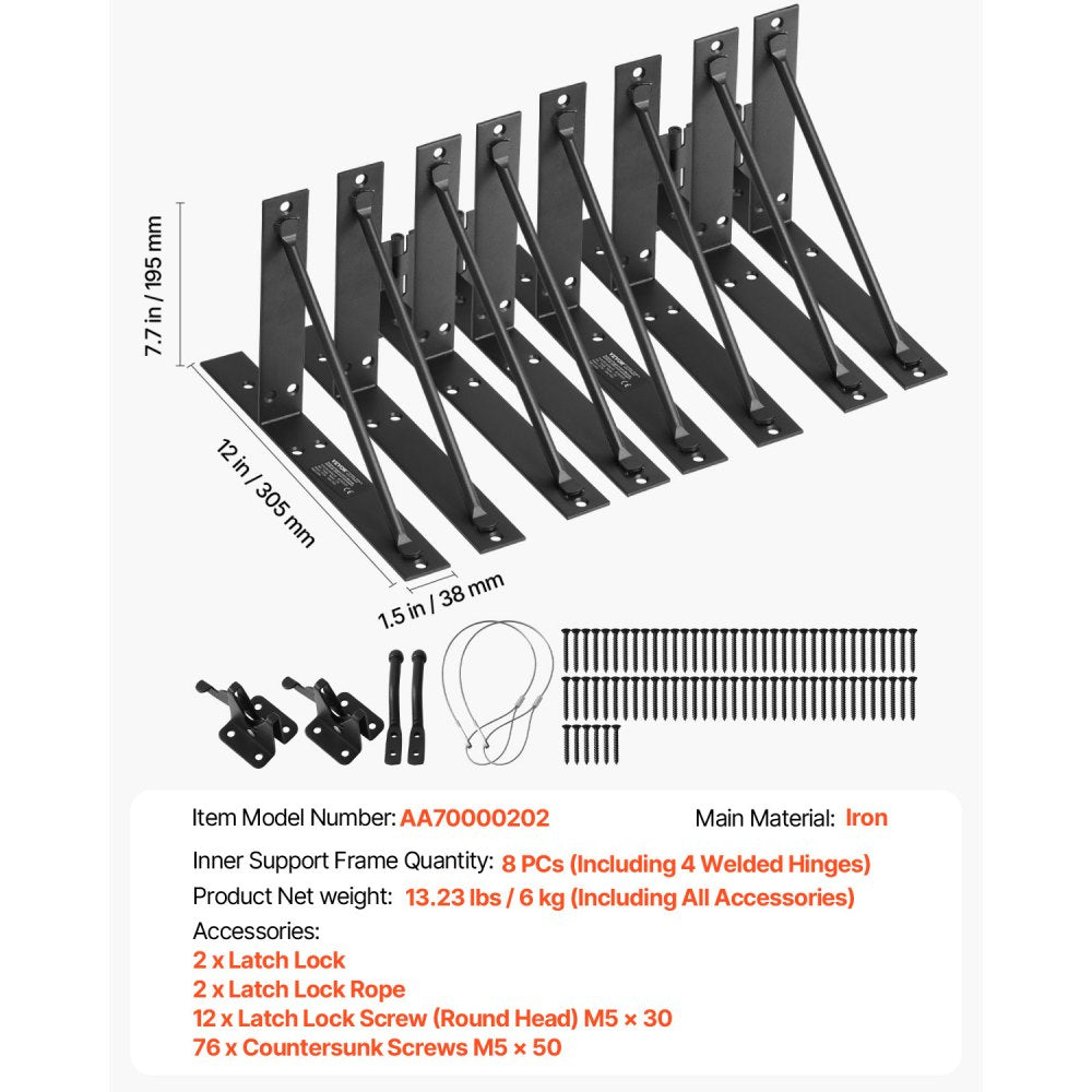 VEVOR Gate Corner Brace Bracket, 2 Sets, Anti Sag Gate Frame Hardware Kit, Gate Frame Brace Bracket with Latch Lock, Screws, for Shed Doors, Corral Gates, Driveway Gates, Stable Gates, Iron, Black