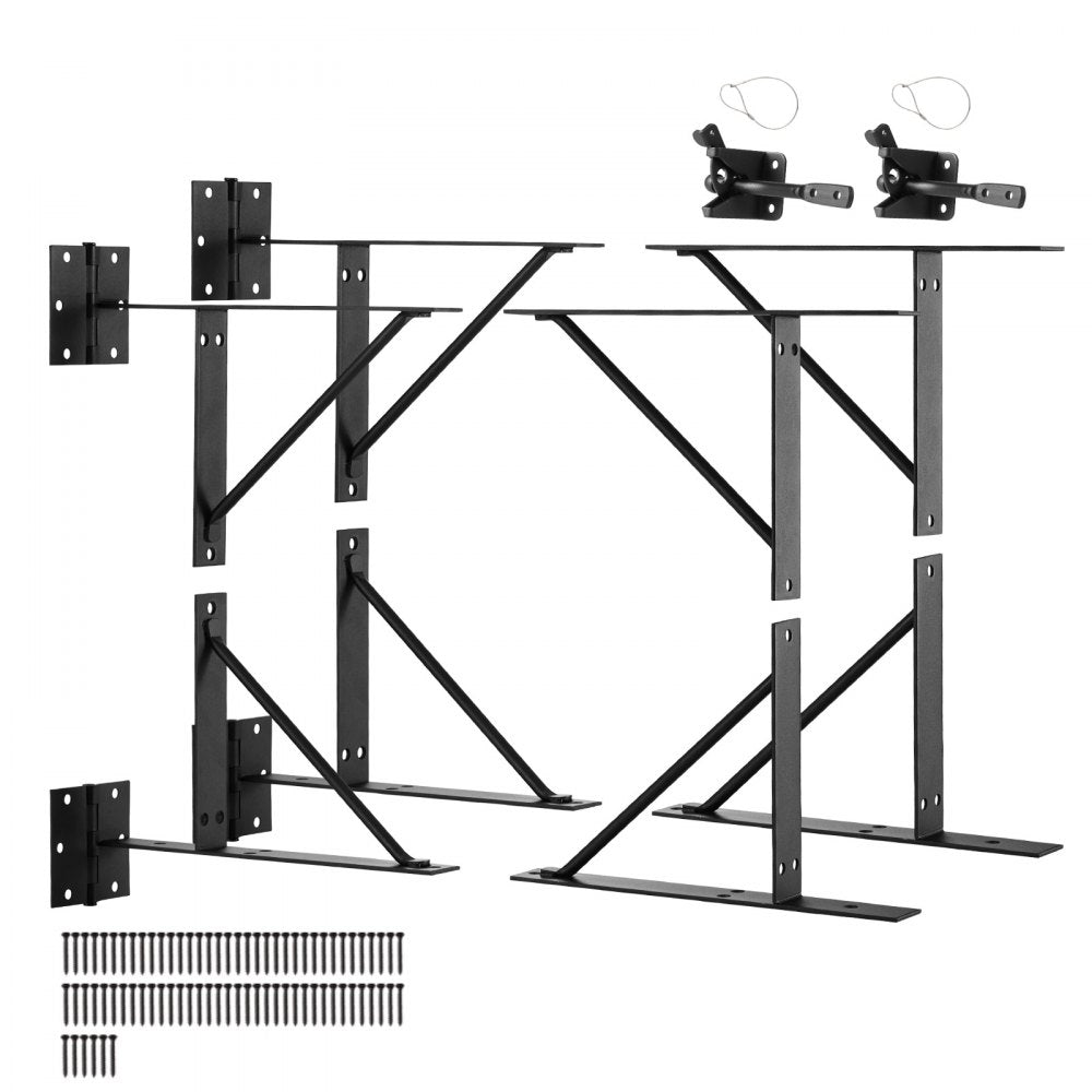 VEVOR Gate Corner Brace Bracket, 2 Sets, Anti Sag Gate Frame Hardware Kit, Gate Frame Brace Bracket with Latch Lock, Screws, for Shed Doors, Corral Gates, Driveway Gates, Stable Gates, Iron, Black