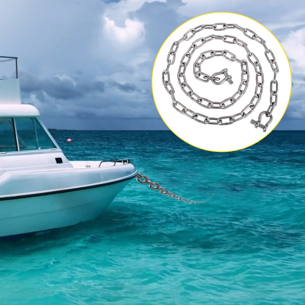 VEVOR Boat Anchor Chain, 5/16" x 20', 2373 lbs. WLL/7120 lbs. BS, 316 Stainless Steel Marine Grade Anchor Lead Chain with Dual Lock Ring Shackles for Boats, Deck, Fishing, Works with Different Anchors