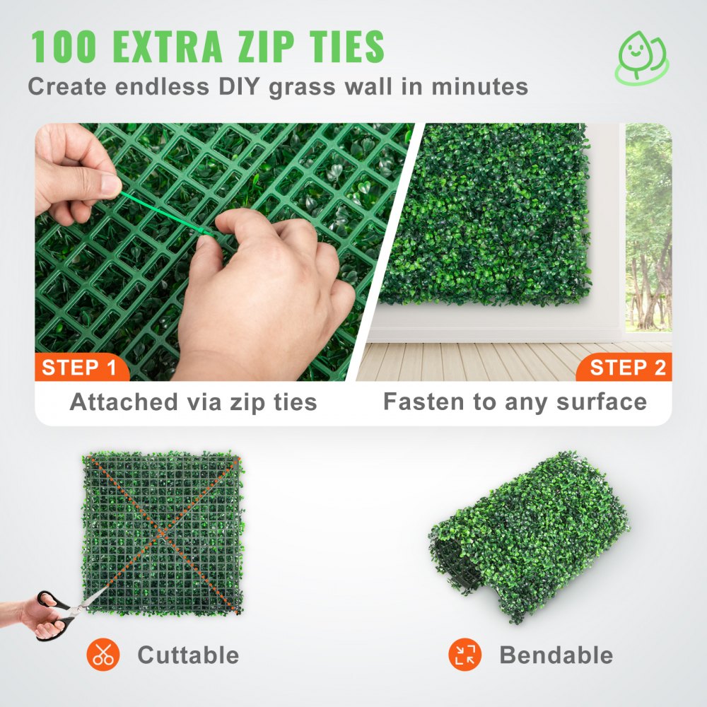 VEVOR 12PCS 20x20inch Artificial Boxwood Panels,Boxwood Hedge Wall Panels,Artificial Grass Backdrop Wall 1.6\",Privacy Hedge Screen UV Protected for Outdoor Indoor Garden Fence Backyard