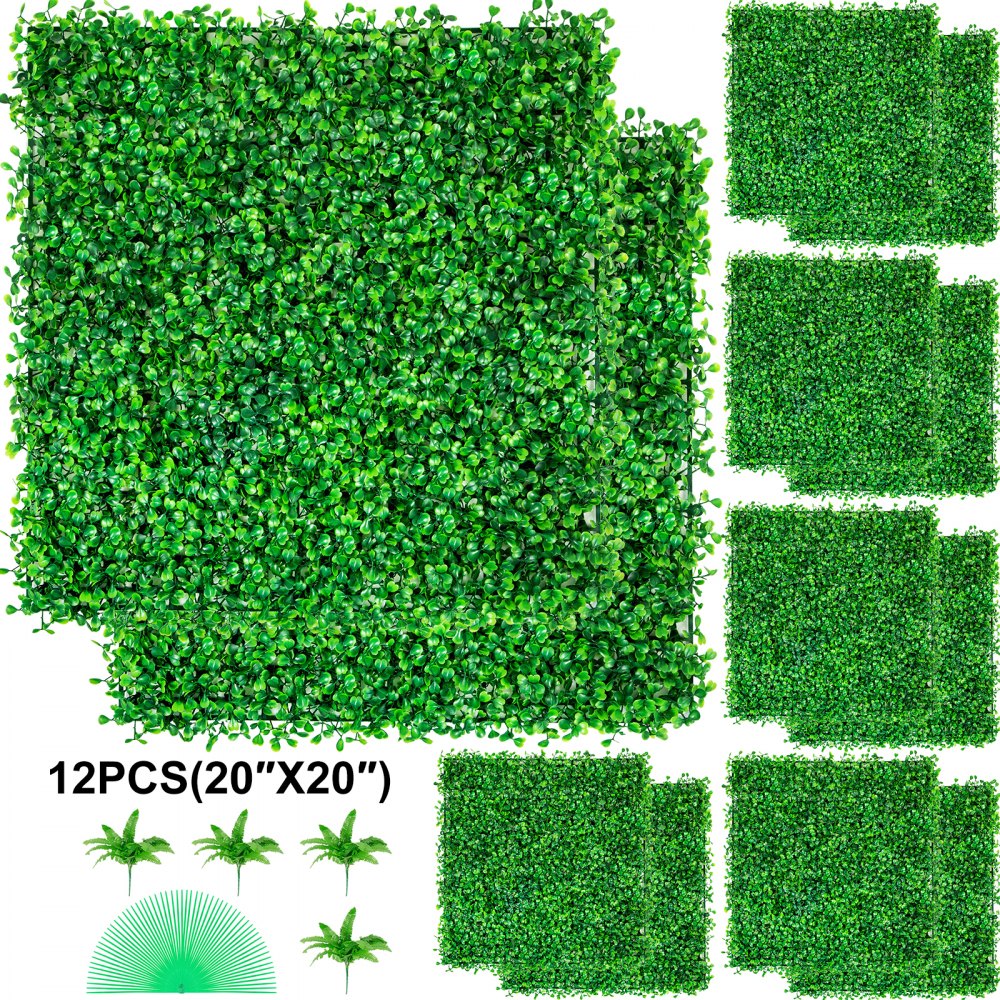 VEVOR 12PCS 20x20inch Artificial Boxwood Panels,Boxwood Hedge Wall Panels,Artificial Grass Backdrop Wall 1.6\",Privacy Hedge Screen UV Protected for Outdoor Indoor Garden Fence Backyard