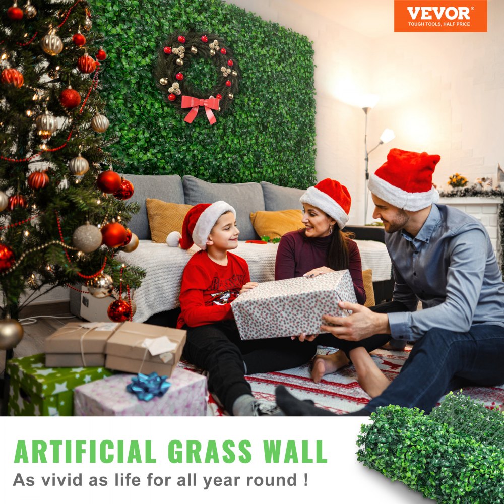 VEVOR 12PCS 24\"x16\" Grass Wall Panels for 32 SQ Feet, Boxwood Hedge Wall Panels, Artificial Grass Backdrop Wall 1.6\", Privacy Hedge Screen UV Protected for Outdoor Indoor Garden Fence Backyard