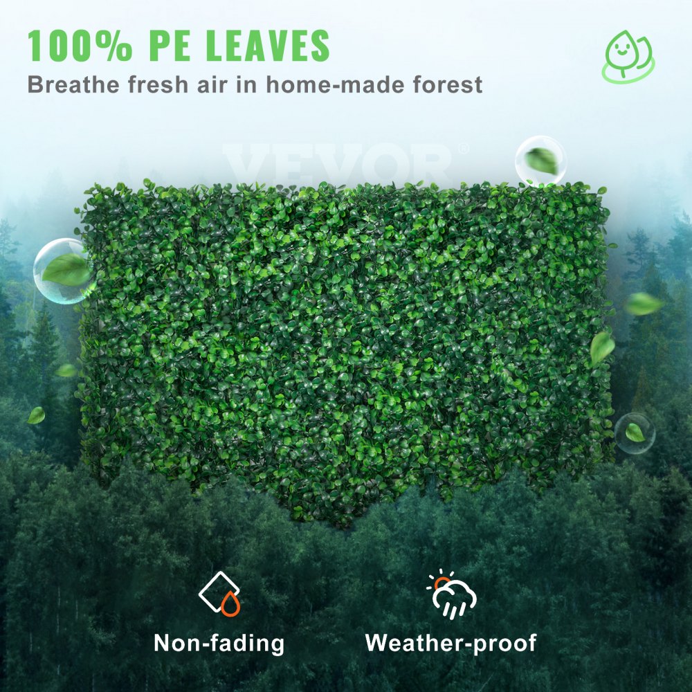 VEVOR 12PCS 24\"x16\" Grass Wall Panels for 32 SQ Feet, Boxwood Hedge Wall Panels, Artificial Grass Backdrop Wall 1.6\", Privacy Hedge Screen UV Protected for Outdoor Indoor Garden Fence Backyard