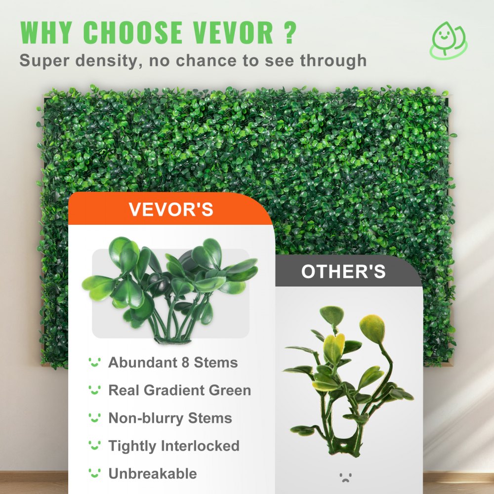 VEVOR 12PCS 24\"x16\" Grass Wall Panels for 32 SQ Feet, Boxwood Hedge Wall Panels, Artificial Grass Backdrop Wall 1.6\", Privacy Hedge Screen UV Protected for Outdoor Indoor Garden Fence Backyard