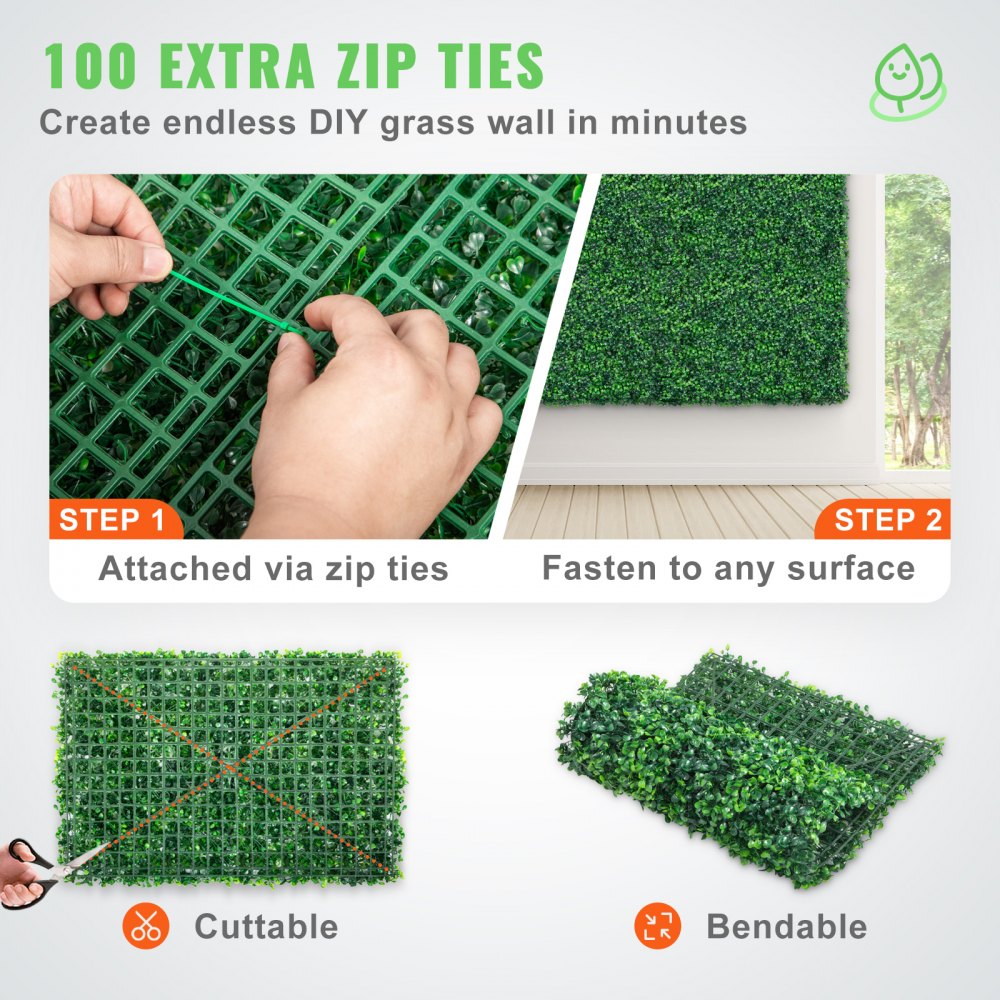 VEVOR 12PCS 24\"x16\" Grass Wall Panels for 32 SQ Feet, Boxwood Hedge Wall Panels, Artificial Grass Backdrop Wall 1.6\", Privacy Hedge Screen UV Protected for Outdoor Indoor Garden Fence Backyard
