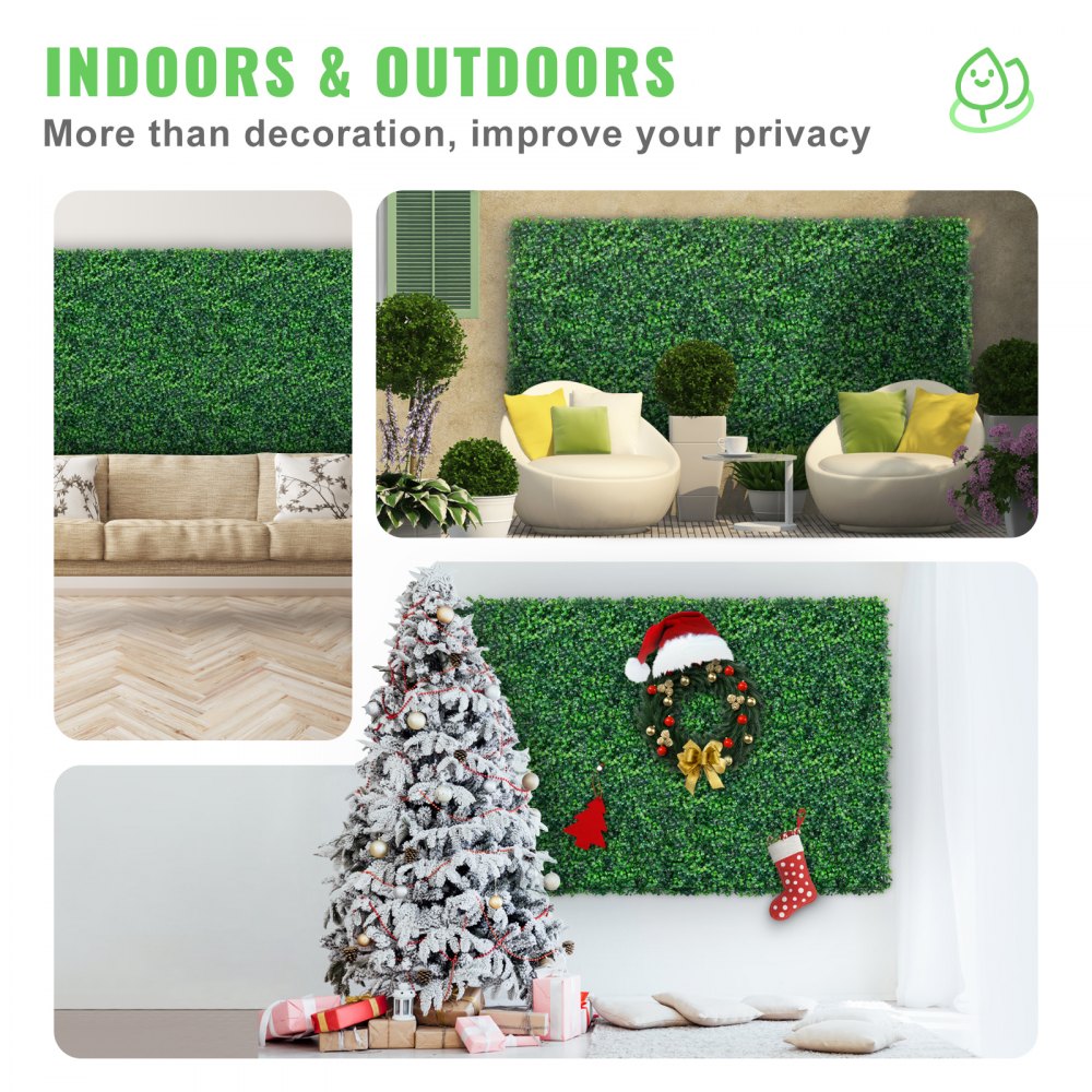 VEVOR 12PCS 24\"x16\" Grass Wall Panels for 32 SQ Feet, Boxwood Hedge Wall Panels, Artificial Grass Backdrop Wall 1.6\", Privacy Hedge Screen UV Protected for Outdoor Indoor Garden Fence Backyard