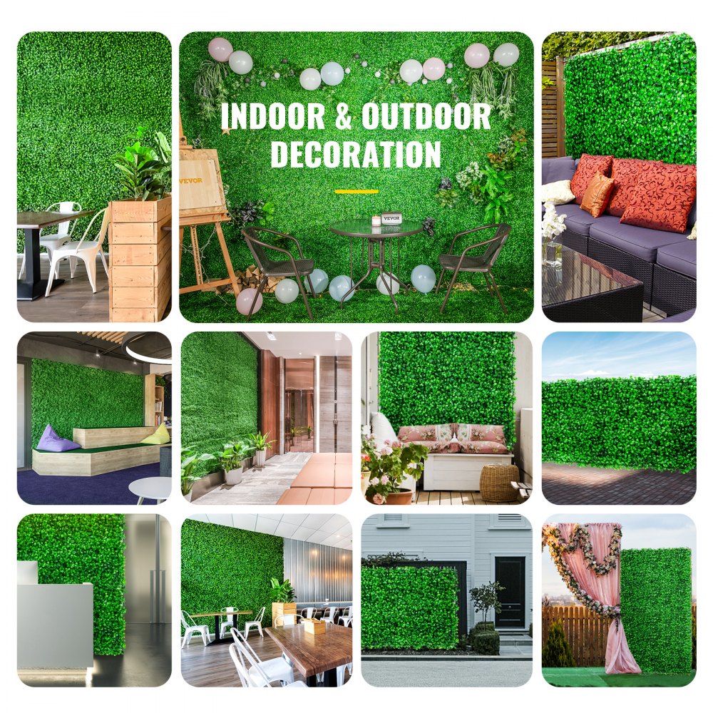 VEVOR Artificial Boxwood Panel UV 24pcs Boxwood Hedge Wall Panels Artificial Grass Backdrop Wall 10\" X 10\" 4 cm Green Grass Wall, Fake Hedge for Decor Privacy Fence Indoor, Outdoor Garden Backyard