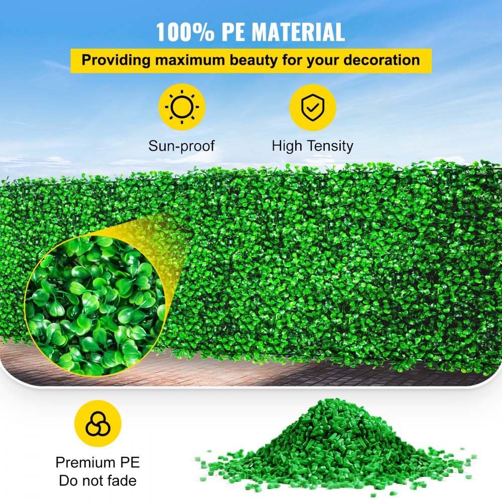 VEVOR Artificial Boxwood Panel UV 4pcs Boxwood Hedge Wall Panels Artificial Grass Backdrop Wall 24X16\" 4 cm Green Grass Wall Fake Hedge for Decor Privacy Fence Indoor Outdoor Garden Backyard