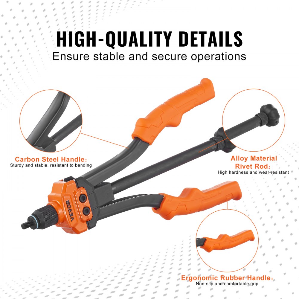 VEVOR Rivet Nut Tool, 14 in Rivnut Tool Kit with 7 PCS Metric and SAE Mandrels, 70 PCS Assorted Rivet Nuts, 10-24, 1/4-20, M6, 5/16-18, M8, 3/8-16, M10, With Rugged Carrying Case, for DIY, Repairs