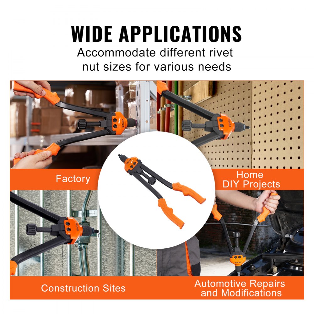 VEVOR 16" Rivet Nut Tool, Labor-Saving Rivnut Tool Kit with 13PCS Metric & SAE Mandrels, 186PCS Rivet Nuts,M3, M4, M5, M6, M8, M10, M12, 1/4-20, 5/16-18, 3/8-16,1/2-13, 8-32, 10-24 With Carrying Case