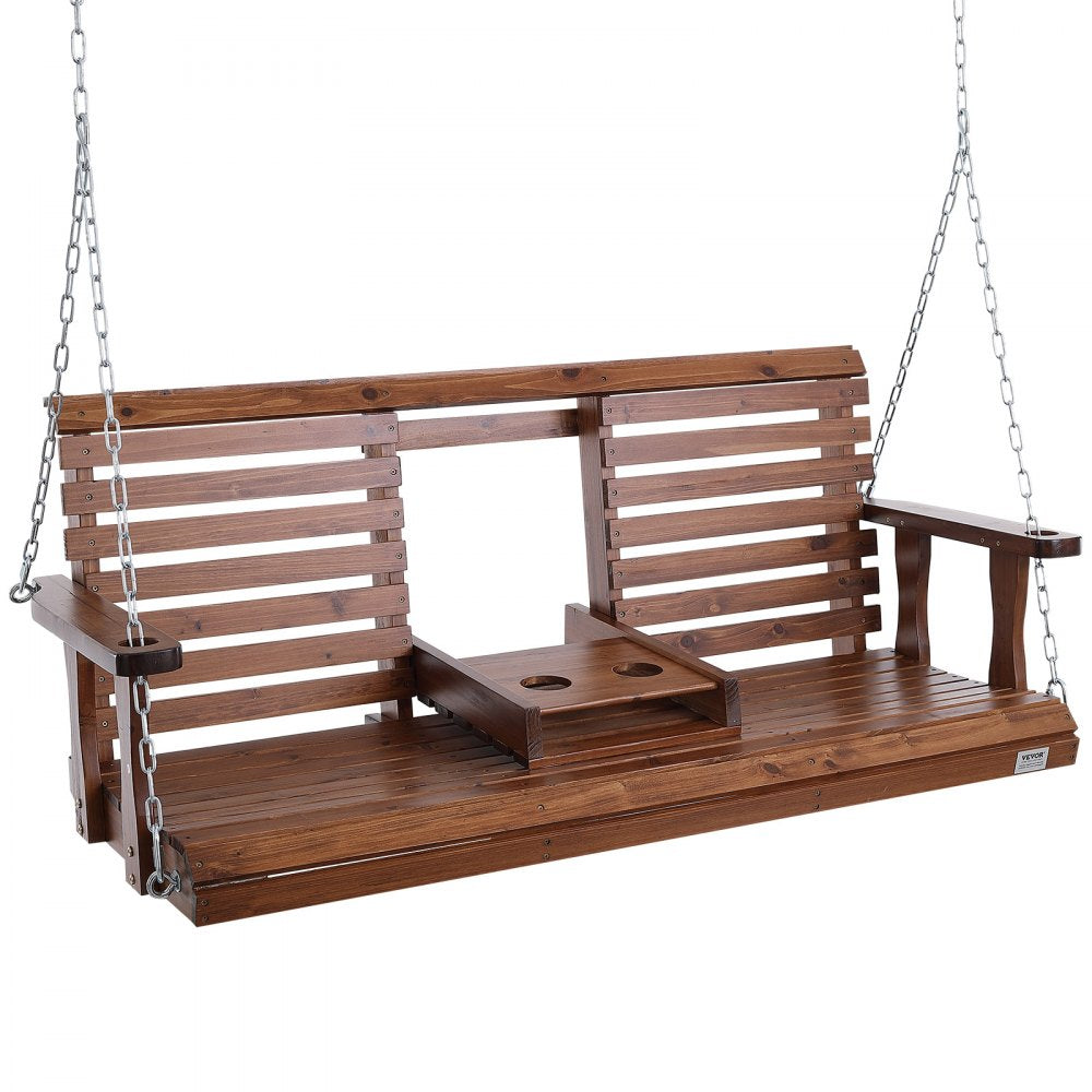 VEVOR Wooden Porch Swing 5 ft, Patio bench swing for Courtyard & Garden, Upgraded 880 lbs Strong Load Capacity, Heavy Duty Swing Chair Bench with Hanging Chains for Outdoors, Brown