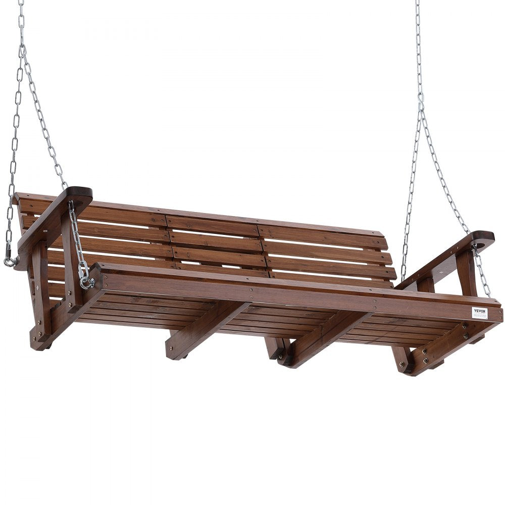 VEVOR Wooden Porch Swing 5 ft, Patio bench swing for Courtyard & Garden, Upgraded 880 lbs Strong Load Capacity, Heavy Duty Swing Chair Bench with Hanging Chains for Outdoors, Brown