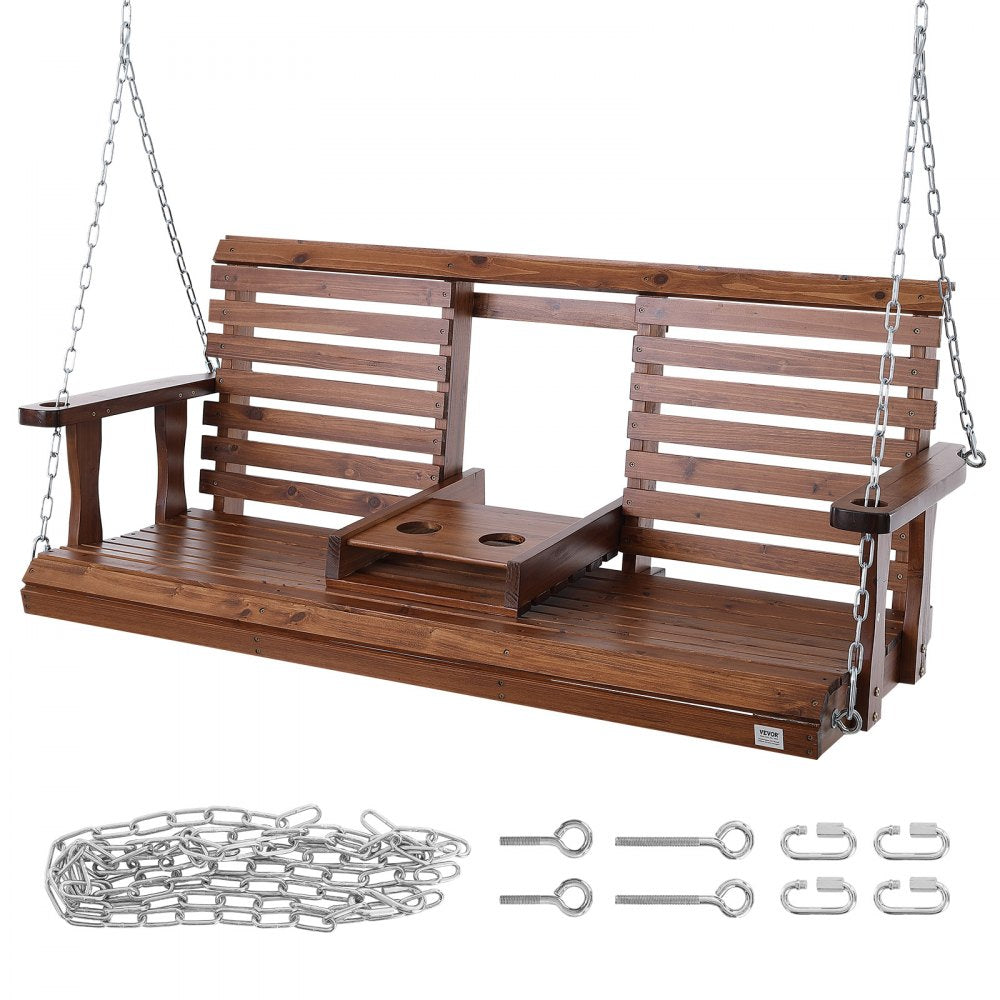 VEVOR Wooden Porch Swing 5 ft, Patio bench swing for Courtyard & Garden, Upgraded 880 lbs Strong Load Capacity, Heavy Duty Swing Chair Bench with Hanging Chains for Outdoors, Brown