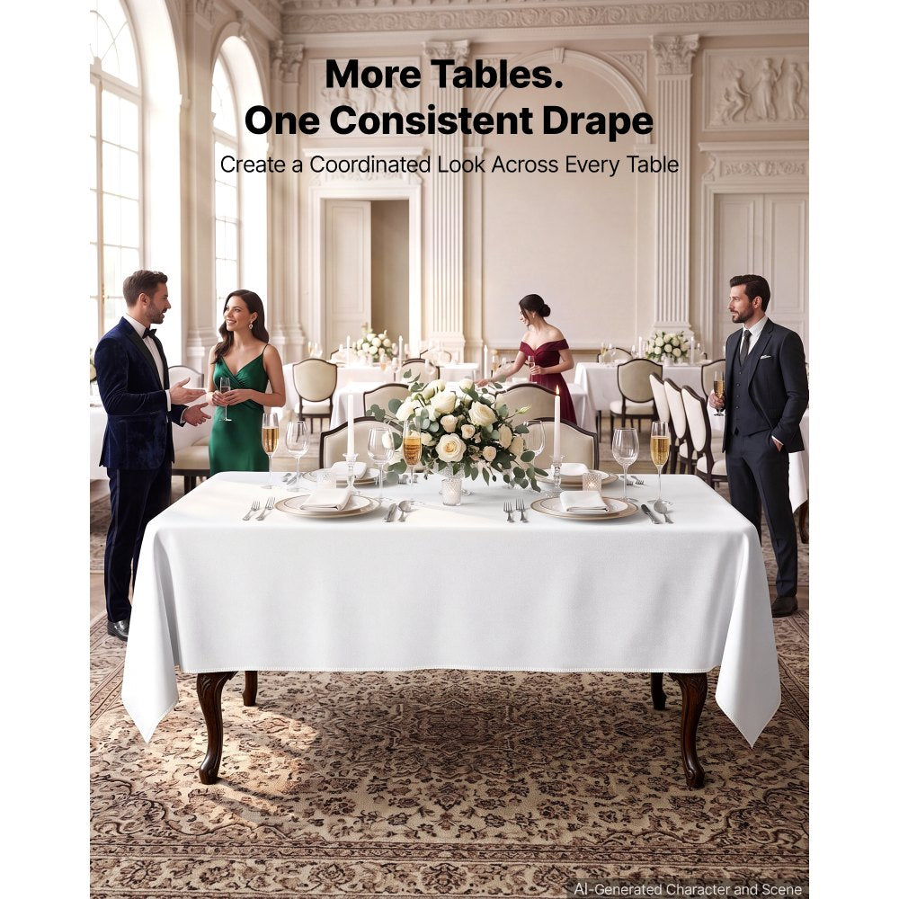 VEVOR Rectangular Tablecloths, 60 x 102 in 6 Pack, White Polyester Covers, for Party Wedding Banquet Festival, Washable, Reusable Table Cloth with Brushed Fabric, Neat Hems, Smooth Drape