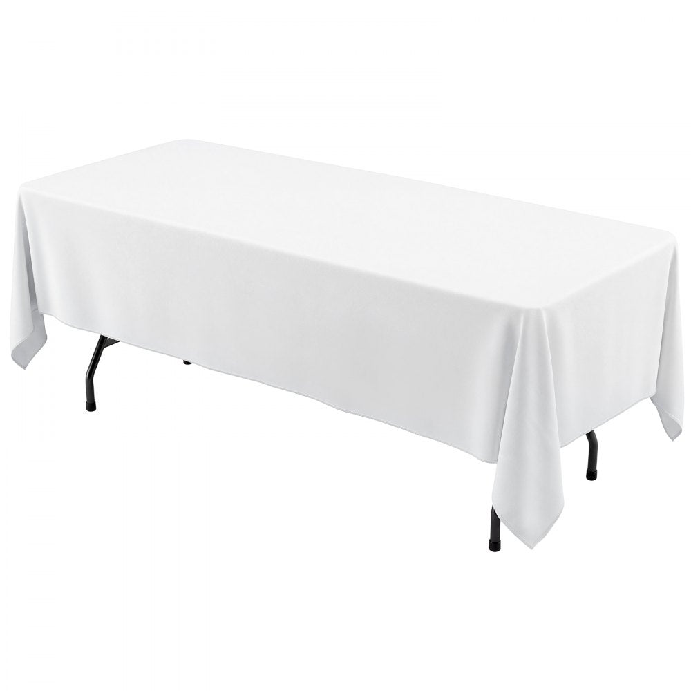 VEVOR Rectangular Tablecloths, 60 x 102 in 6 Pack, White Polyester Covers, for Party Wedding Banquet Festival, Washable, Reusable Table Cloth with Brushed Fabric, Neat Hems, Smooth Drape
