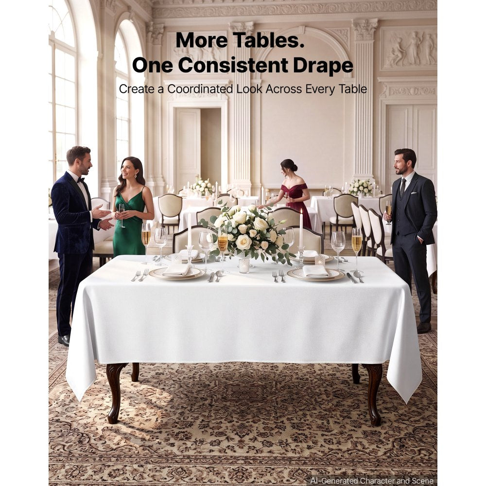 VEVOR Rectangular Tablecloths, 60 x 102 in 12 Pack, White Polyester Covers, for Party Wedding Banquet Festival, Washable, Reusable Table Cloth with Brushed Fabric, Neat Hems, Smooth Drape