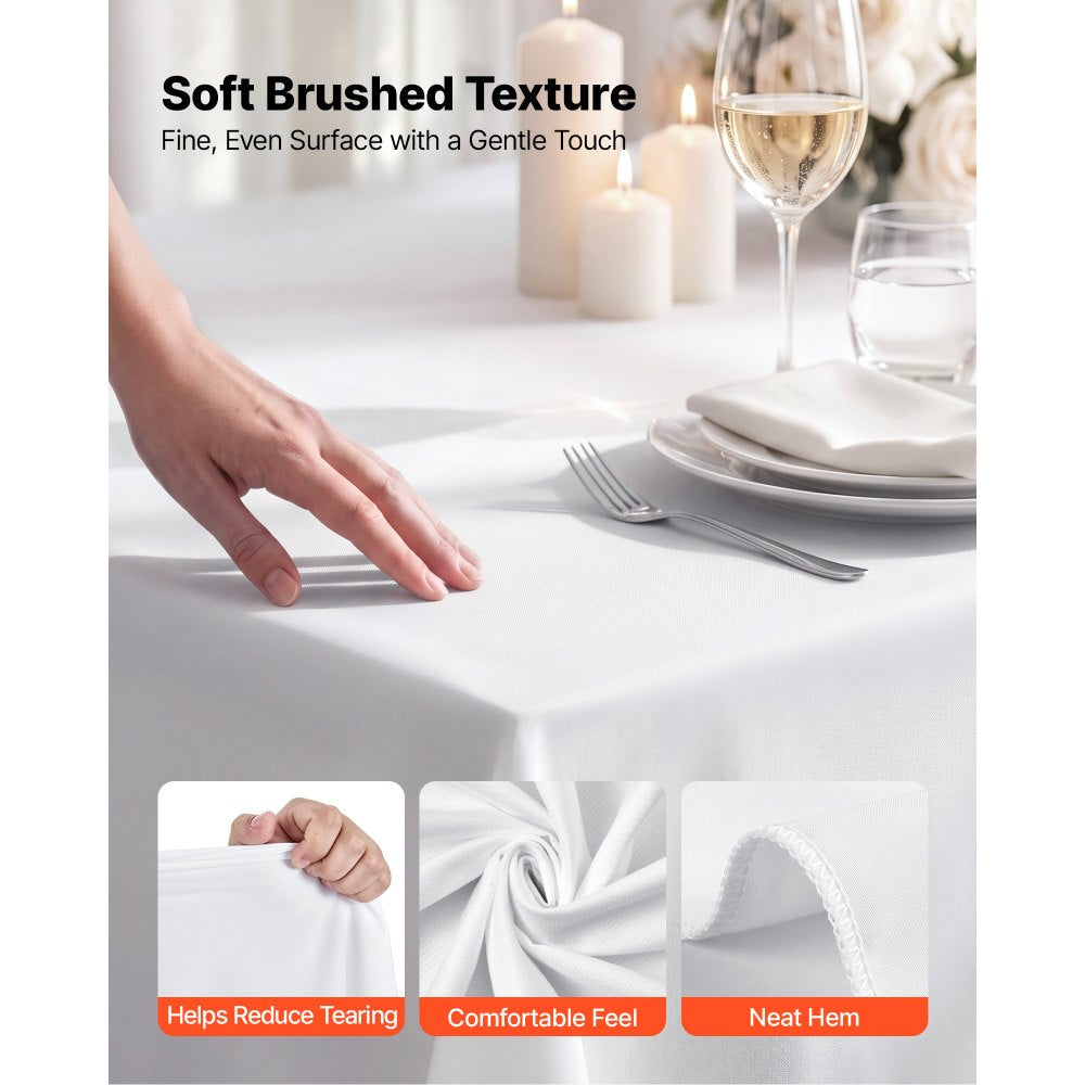 VEVOR Rectangular Tablecloths, 60 x 102 in 12 Pack, White Polyester Covers, for Party Wedding Banquet Festival, Washable, Reusable Table Cloth with Brushed Fabric, Neat Hems, Smooth Drape