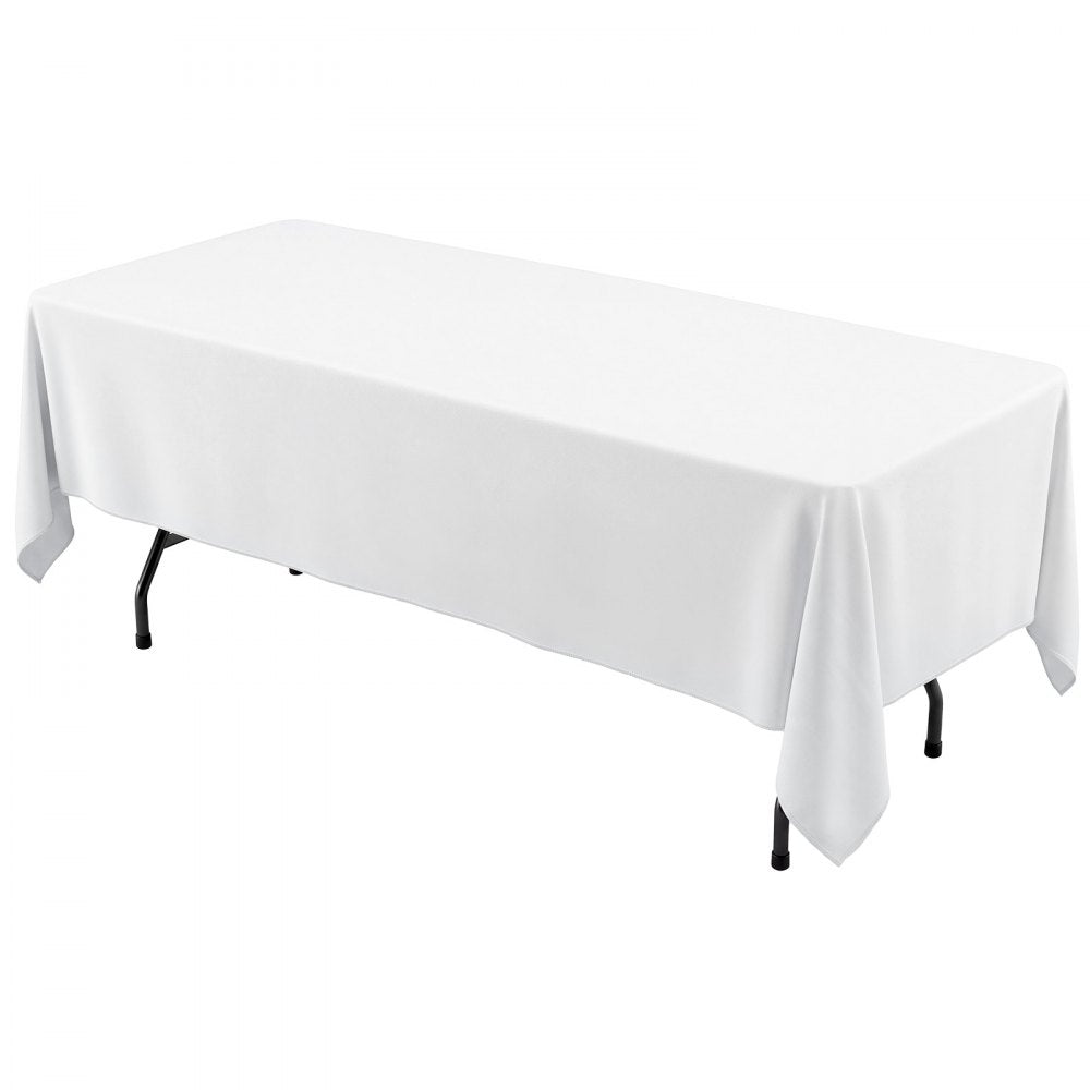 VEVOR Rectangular Tablecloths, 60 x 102 in 12 Pack, White Polyester Covers, for Party Wedding Banquet Festival, Washable, Reusable Table Cloth with Brushed Fabric, Neat Hems, Smooth Drape