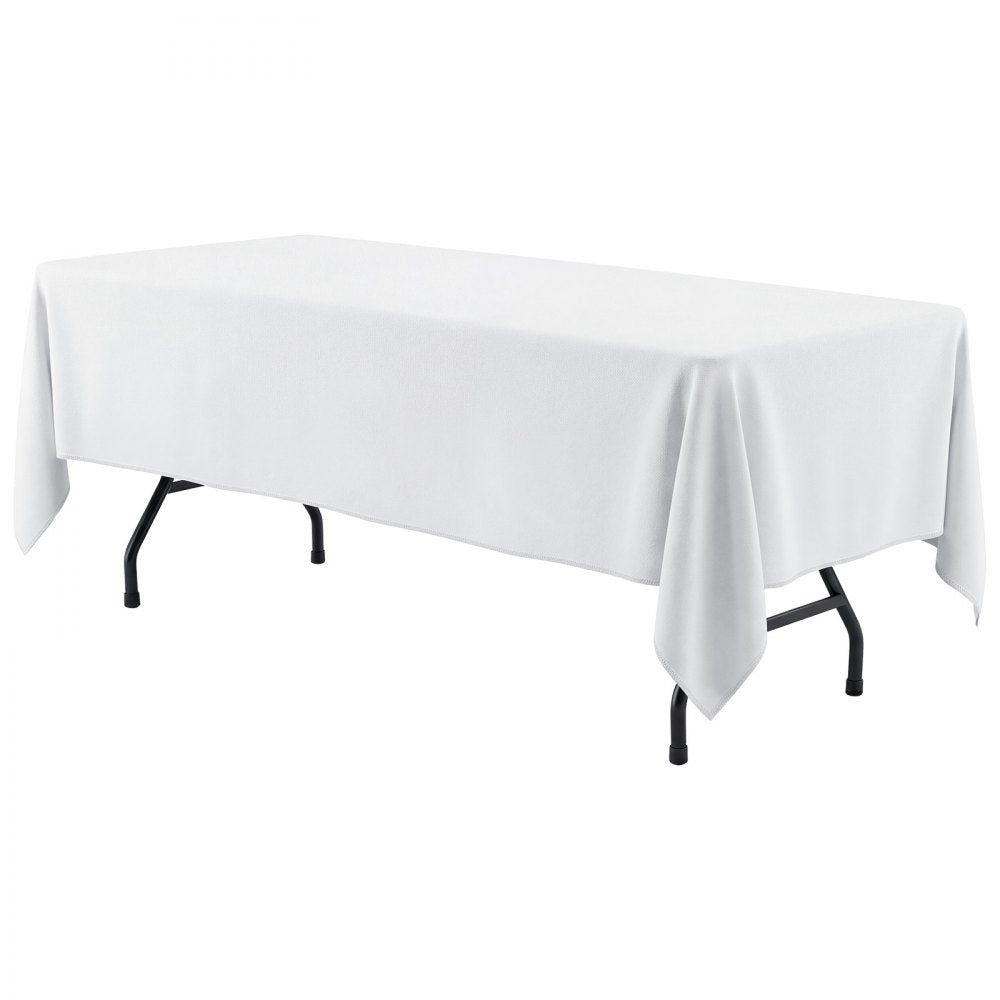 VEVOR Rectangular Tablecloths, 60 x 102 in 12 Pack, White Polyester Covers, for Party Wedding Banquet Festival, Washable, Reusable Table Cloth with Brushed Fabric, Neat Hems, Smooth Drape