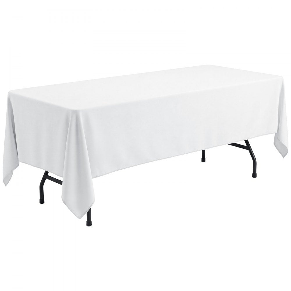 VEVOR Rectangular Tablecloths, 60 x 102 in 12 Pack, White Polyester Covers, for Party Wedding Banquet Festival, Washable, Reusable Table Cloth with Brushed Fabric, Neat Hems, Smooth Drape