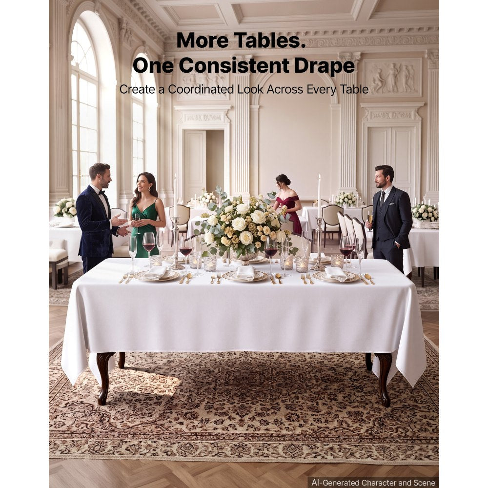 VEVOR Rectangular Tablecloths, 70 x 120 in 6 Pack, White Polyester Covers, for Party Wedding Banquet Festival, Washable, Reusable Table Cloth with Brushed Fabric, Neat Hems, Smooth Drape