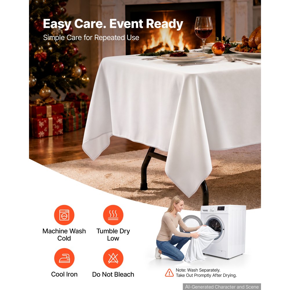 VEVOR Rectangular Tablecloths, 70 x 120 in 6 Pack, White Polyester Covers, for Party Wedding Banquet Festival, Washable, Reusable Table Cloth with Brushed Fabric, Neat Hems, Smooth Drape