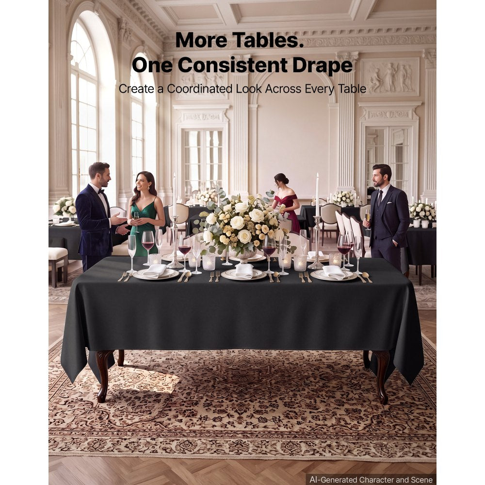 VEVOR Rectangular Tablecloths, 70 x 120 in 6 Pack, Black Polyester Covers, for Party Wedding Banquet Festival, Washable, Reusable Table Cloth with Brushed Fabric, Neat Hems, Smooth Drape