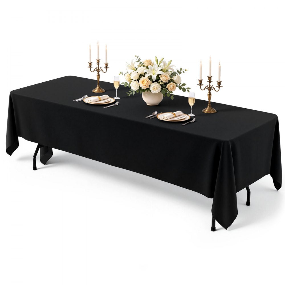 VEVOR Rectangular Tablecloths, 70 x 120 in 6 Pack, Black Polyester Covers, for Party Wedding Banquet Festival, Washable, Reusable Table Cloth with Brushed Fabric, Neat Hems, Smooth Drape