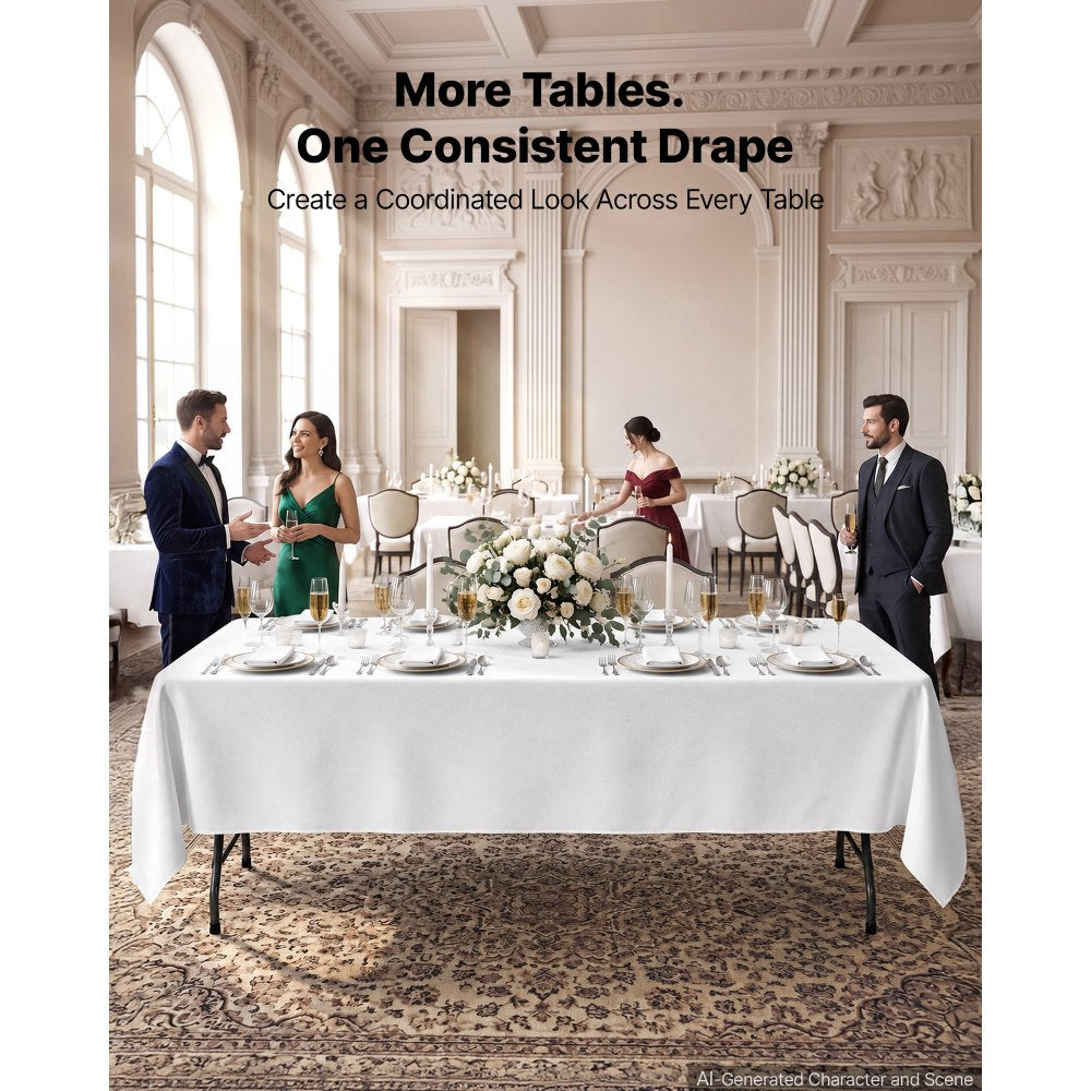 VEVOR Rectangular Tablecloths, 90 x 132 in 6 Pack, White Polyester Covers, for Party Wedding Banquet Festival, Washable, Reusable Table Cloth with Brushed Fabric, Neat Hems, Smooth Drape