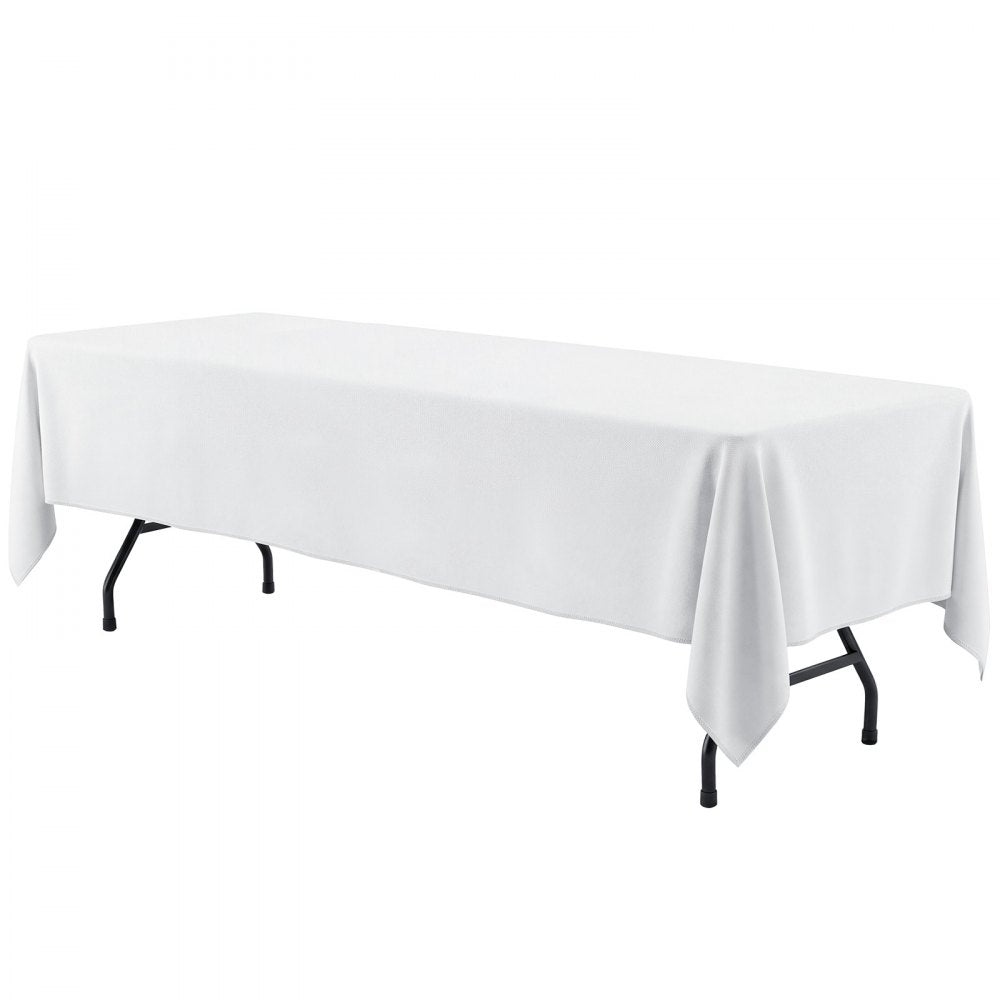VEVOR Rectangular Tablecloths, 90 x 132 in 6 Pack, White Polyester Covers, for Party Wedding Banquet Festival, Washable, Reusable Table Cloth with Brushed Fabric, Neat Hems, Smooth Drape