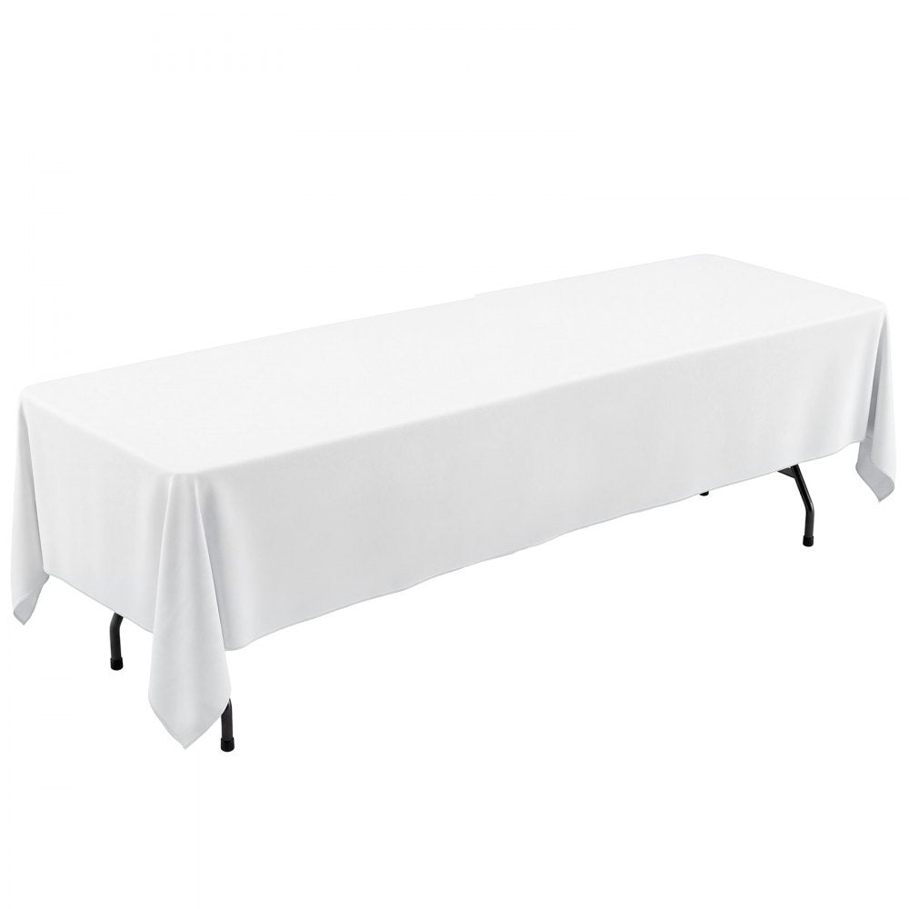 VEVOR Rectangular Tablecloths, 90 x 132 in 6 Pack, White Polyester Covers, for Party Wedding Banquet Festival, Washable, Reusable Table Cloth with Brushed Fabric, Neat Hems, Smooth Drape
