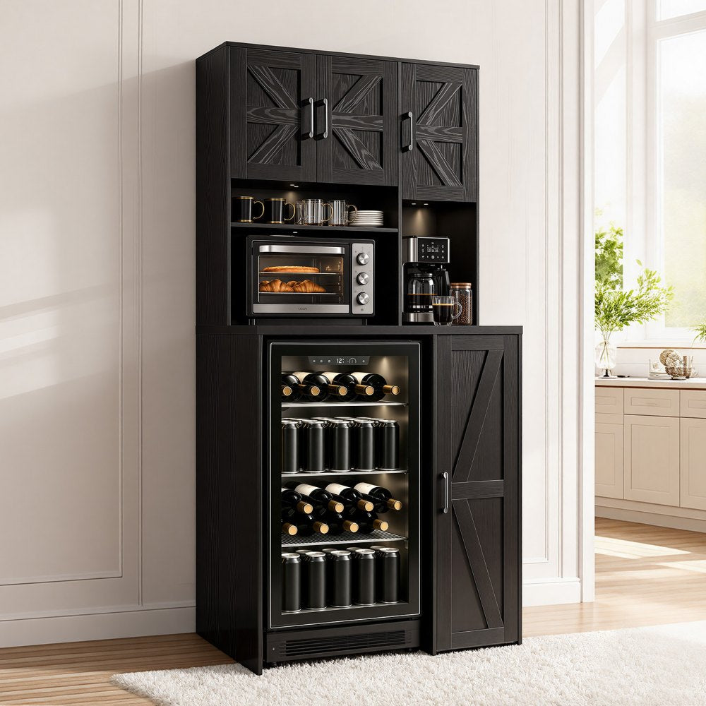 VEVOR Coffee Bar Cabinet with Mini Fridge Space, 73"H, Storage & Outlet, for Home, Kitchen, Living Room, Liquor Wine Cabinets, Beverage Station with 4 Doors, Adjustable Shelves, Multi-Tier Storage