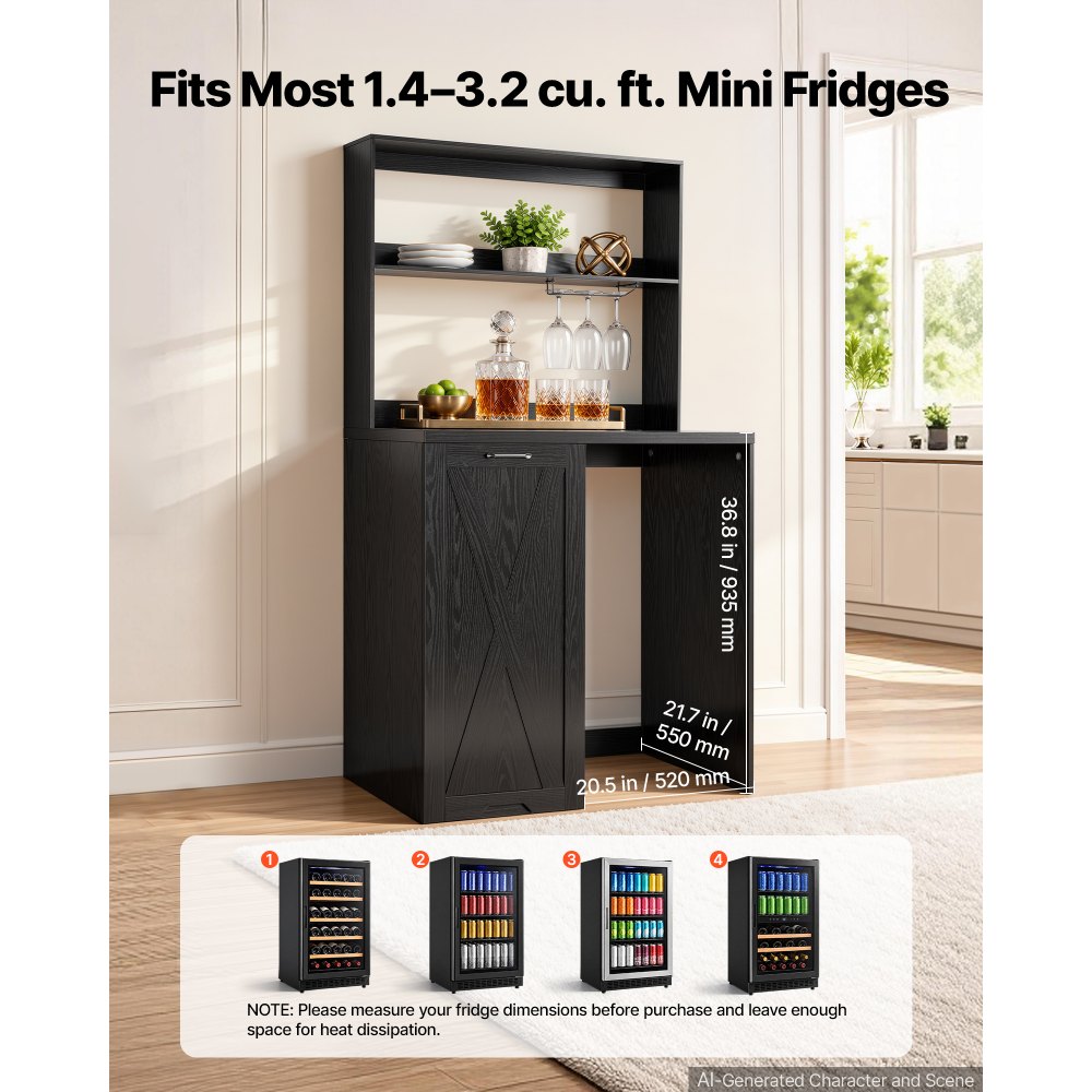 VEVOR Coffee Bar Cabinet with Mini Fridge Space, 69"H, Storage & Outlet, for Home, Kitchen, Living Room, Liquor Wine Cabinets, Beverage Station with Door, 2 Adjustable Shelves, Multi-Tier Storage
