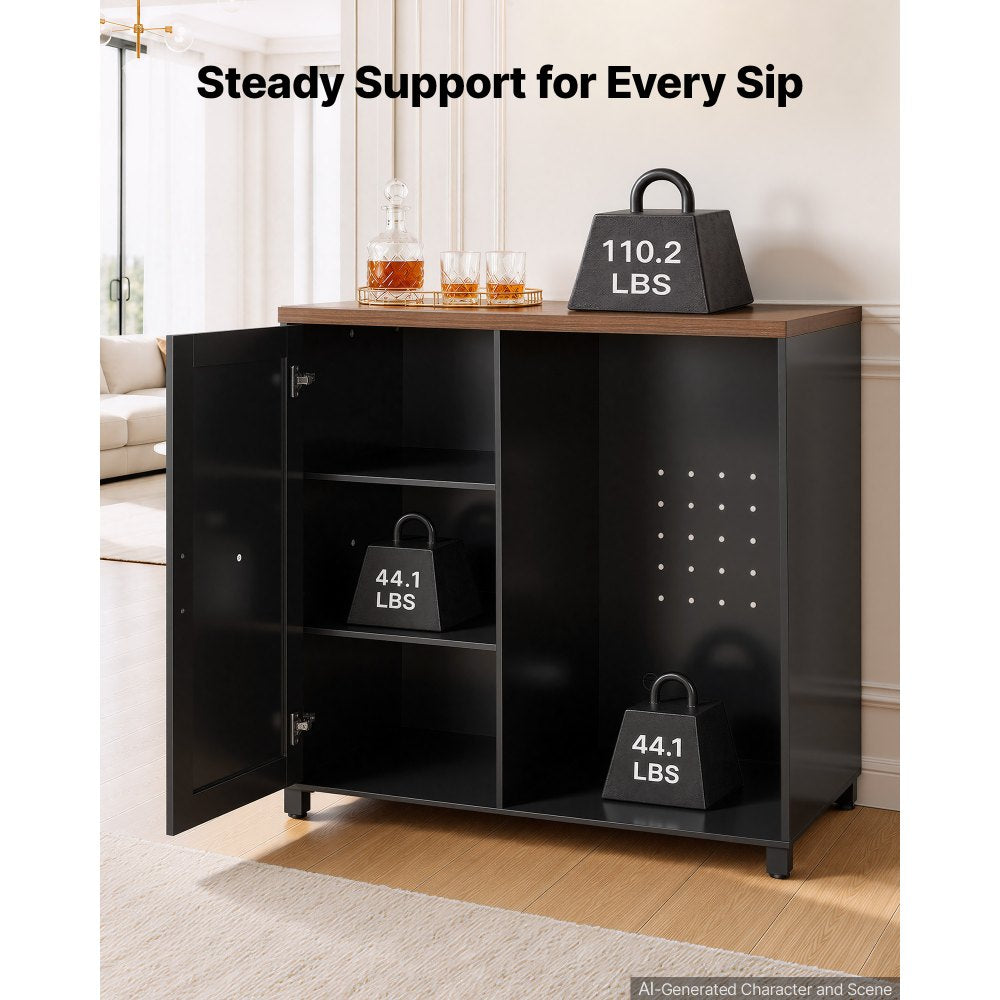 VEVOR Coffee Bar Cabinet with Mini Fridge Space, 39"W, Adjustable Shelves, for Home, Kitchen, Living Room, Liquor Wine Cabinets, Beverage Station with Door and Storage, Easy Assembly Fridge Stand