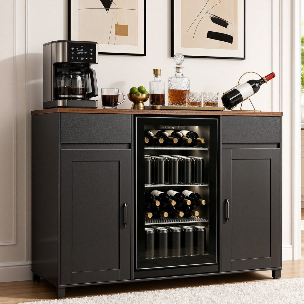 VEVOR Coffee Bar Cabinet with Mini Fridge Space, 53"W, Storage & Outlet, for Home, Kitchen, Living Room, Liquor Wine Beverage Station with 2 Drawers, 2 Doors, Adjustable Shelves, Countertop Storage