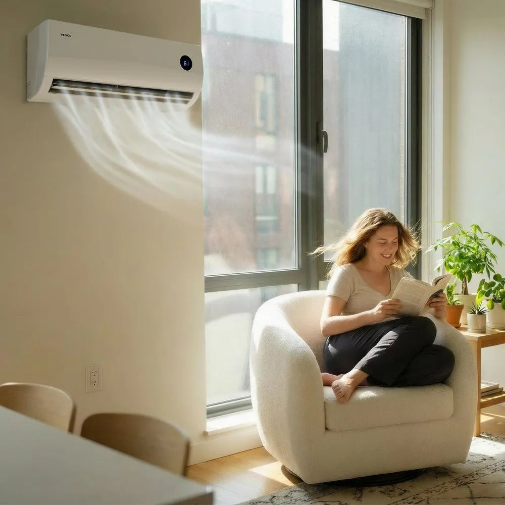 VEVOR Mini Split Air Conditioner, 12,000 BTU AC / 12,500 BTU Heat, 115V 19 SEER2 High Efficiency Energy Saving, Quiet Inverter System for 750 Sq.Ft Coverage Area, Easy to Maintain, for Home, Office