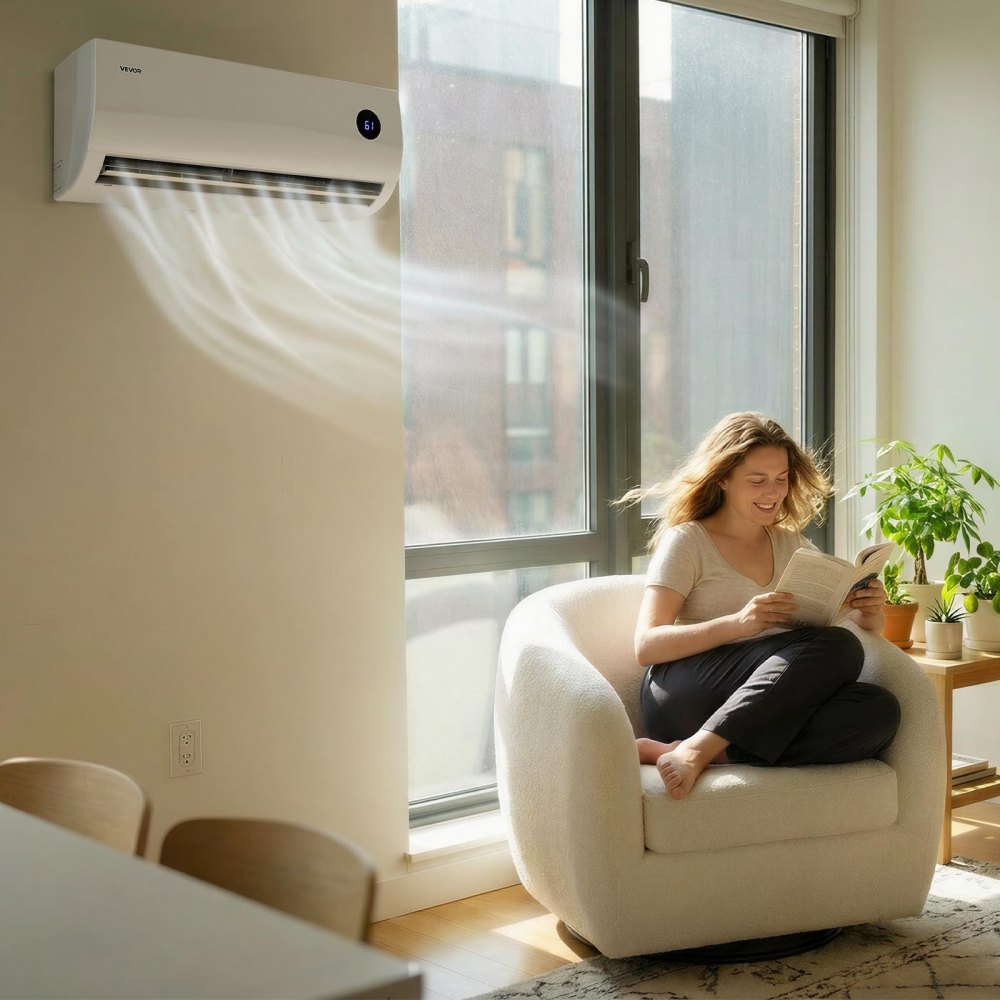 VEVOR Mini Split Air Conditioner, 12,000 BTU AC / 12,500 BTU Heat, 230V 19 SEER2 High Efficiency Energy Saving, Quiet Inverter System for 750 Sq.Ft Coverage Area, Easy to Maintain, for Home, Office