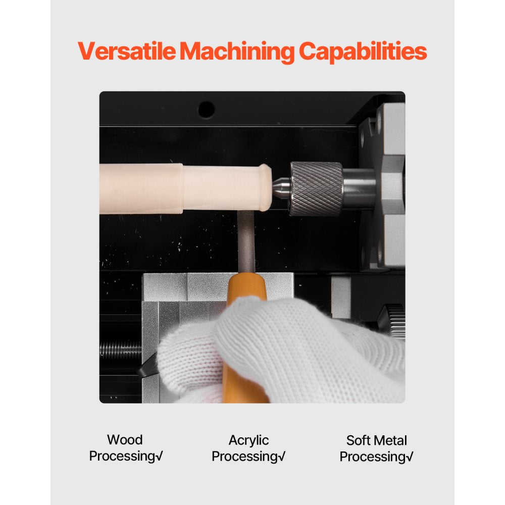 VEVOR Didactical Mini Metal Lathe Machine, 2.76 x 5.12 in, 36W Power Metal Lathe, 20,000 RPM Speed, with 3-jaw Chuck, Aluminum Alloy Handwheel, for Processing Precision Parts Soft Metals Wood Plastics